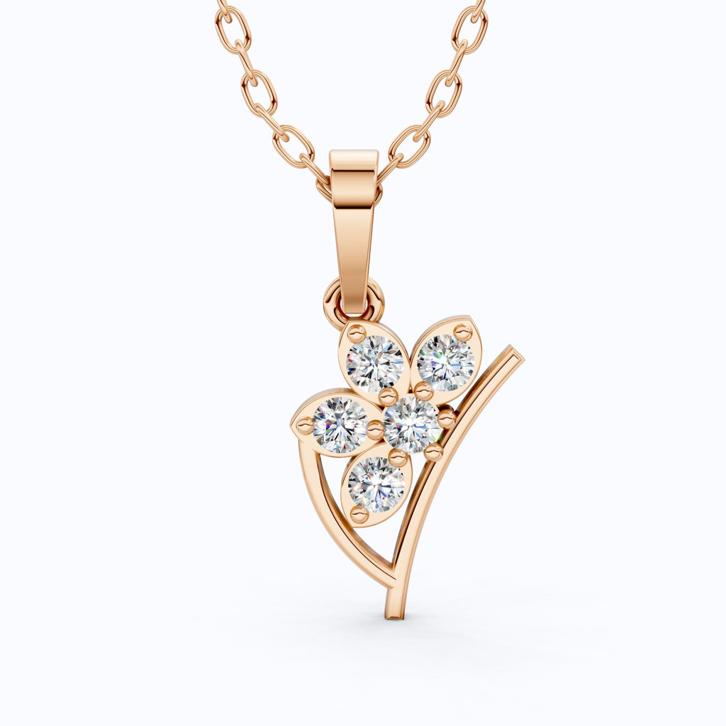 Flower Blossom Cluster Diamond Pendant in 14K Solid Gold, 0.25 TCW Round Cut Lab Diamonds, Birthday Gift for Her, Anniversary Pendant, Bridal Accessory - Shoora Designs