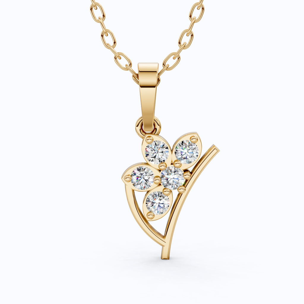 Flower Blossom Cluster Diamond Pendant in 14K Solid Gold, 0.25 TCW Round Cut Lab Diamonds, Birthday Gift for Her, Anniversary Pendant, Bridal Accessory - Shoora Designs