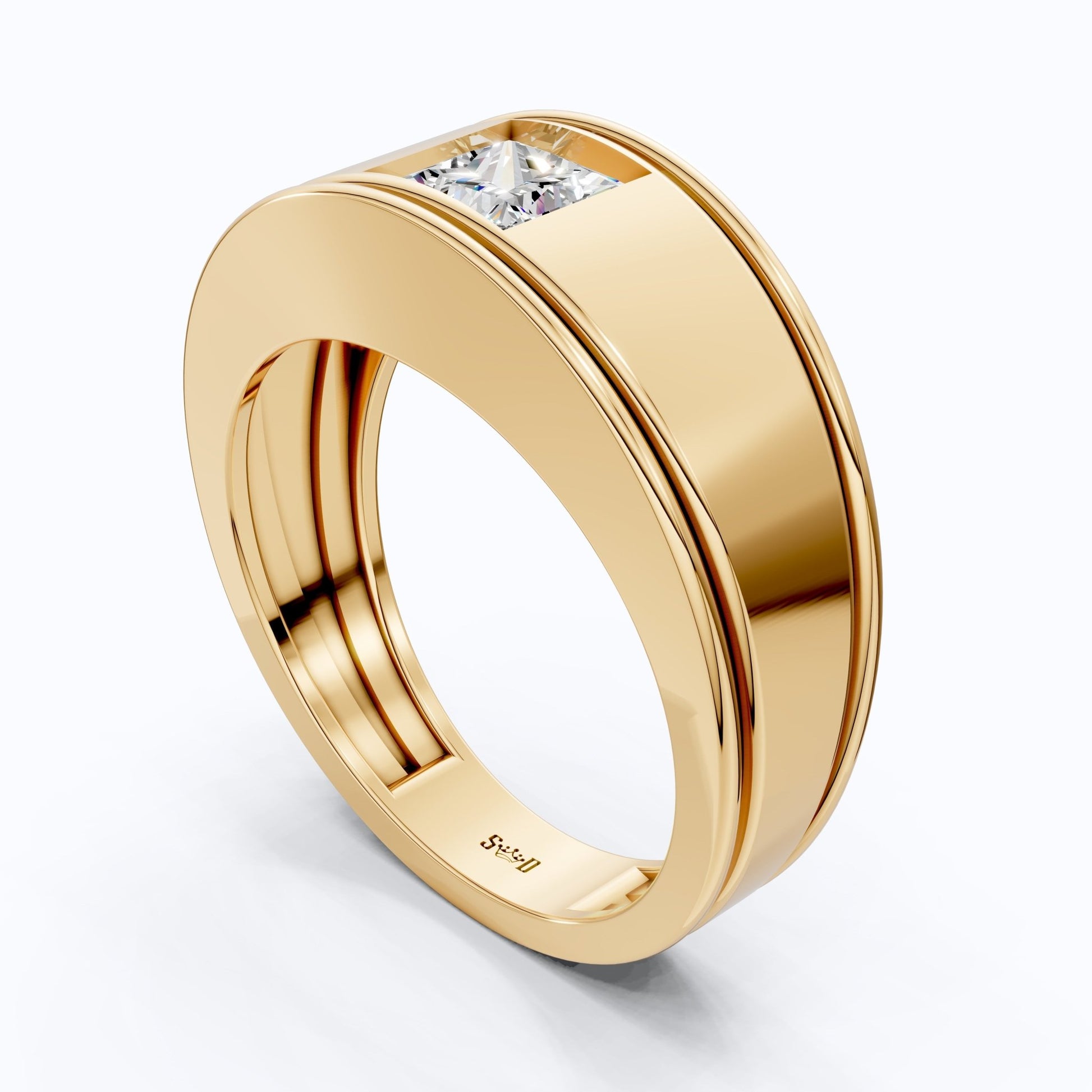 Flush - Set Princess - Cut Men's Wedding Band in 14k Yellow Gold, 1.00 CT Princess Cut Lab Grown Diamond, Engagement Gift for Him - Shoora Designs