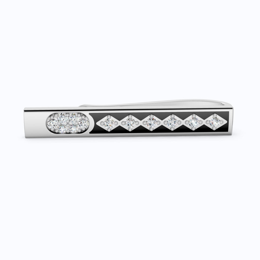 Formal Wear Tie Bar in 18K White Gold, Handmade Enamel Accent Tie Pin For Him, Gift for Groom - Shoora Designs