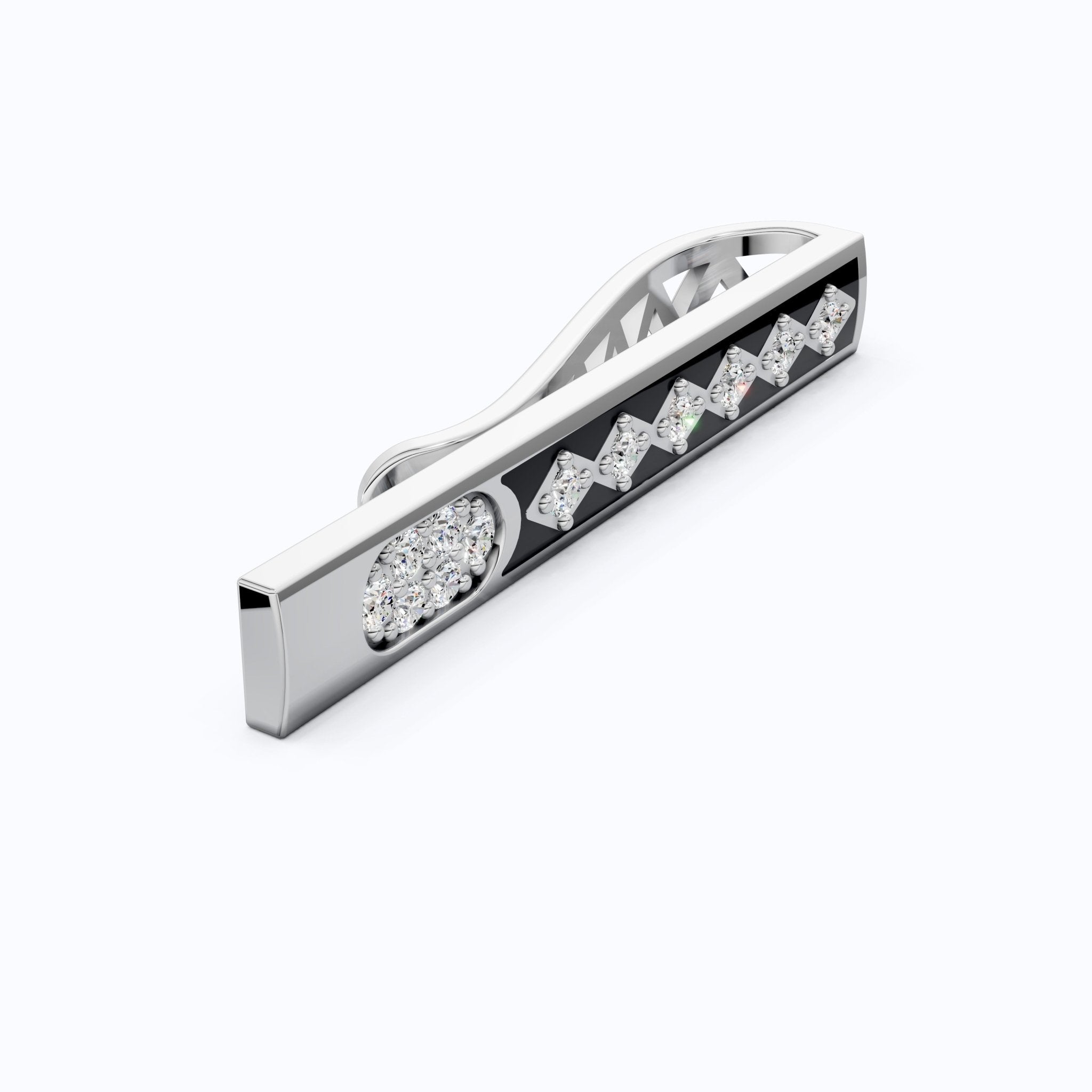 Formal Wear Tie Bar in 18K White Gold, Handmade Enamel Accent Tie Pin For Him, Gift for Groom - Shoora Designs