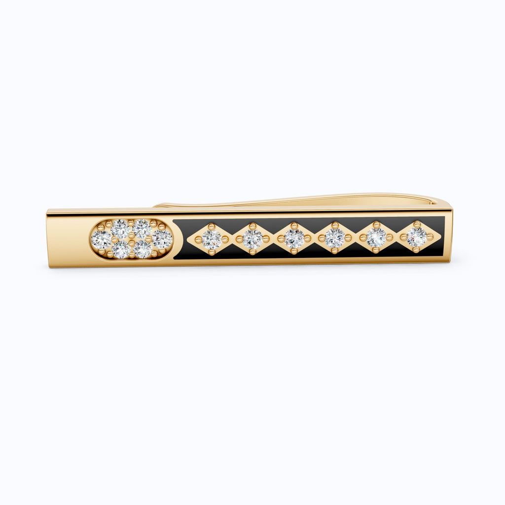 Formal Wear Tie Bar in 18K White Gold, Handmade Enamel Accent Tie Pin For Him, Gift for Groom - Shoora Designs