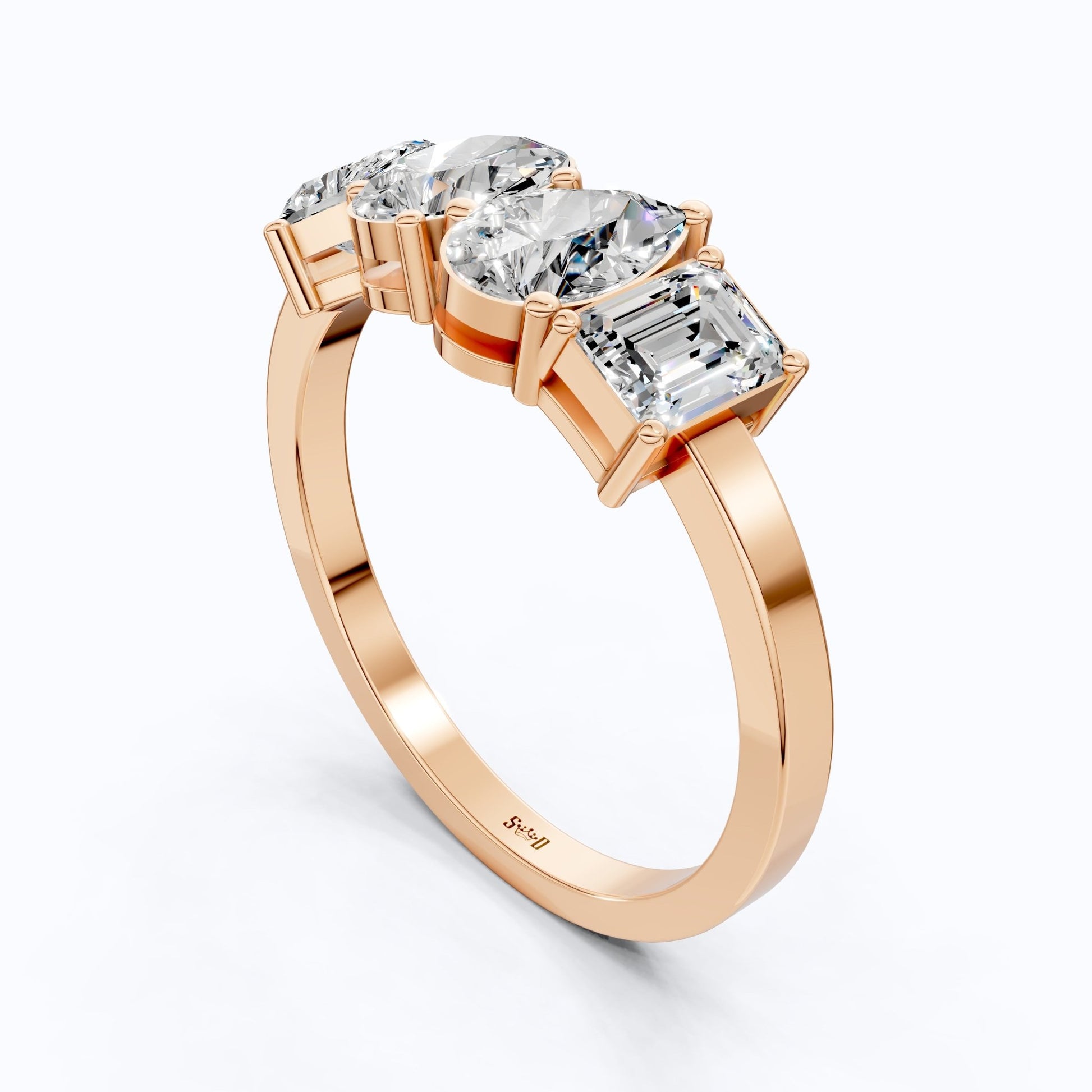 Four Stone East - West Engagement Ring in 14K Solid Gold, 1.99 TCW Heart/Oval/Pear/Emerald Cut Lab Grown Diamonds, Wedding Gift for Wife, Bridal Jewelry - Shoora Designs