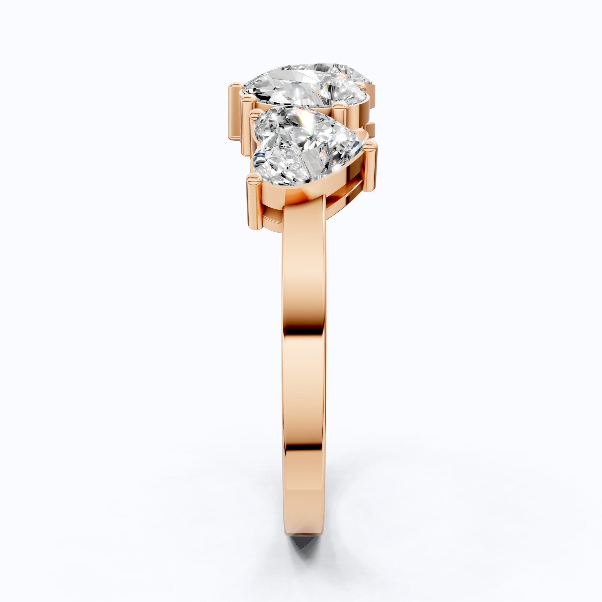 Four Stone East - West Engagement Ring in 14K Solid Gold, 1.99 TCW Heart/Oval/Pear/Emerald Cut Lab Grown Diamonds, Wedding Gift for Wife, Bridal Jewelry - Shoora Designs