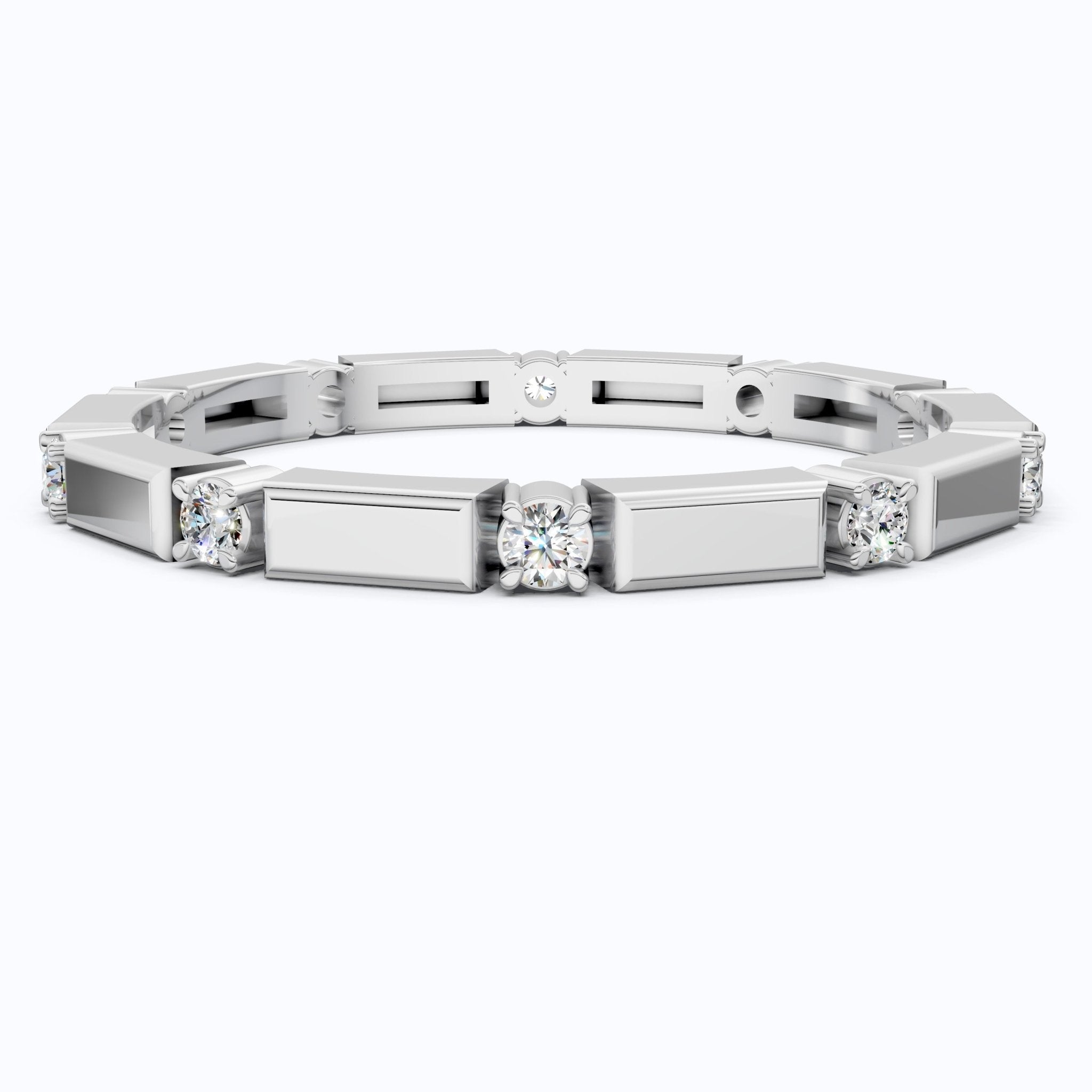 Geometric Eternity Wedding Band in 14k Solid Gold, 0.13 TCW Round Cut Diamonds, Stackable Wedding Ring Gift for Women, Simple Band - Shoora Designs