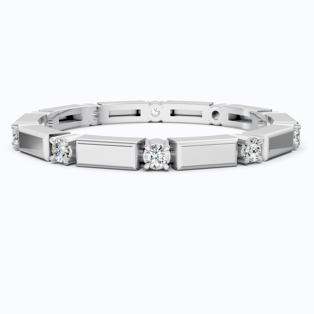 Geometric Eternity Wedding Band in 14k Solid Gold, 0.13 TCW Round Cut Diamonds, Stackable Wedding Ring Gift for Women, Simple Band - Shoora Designs