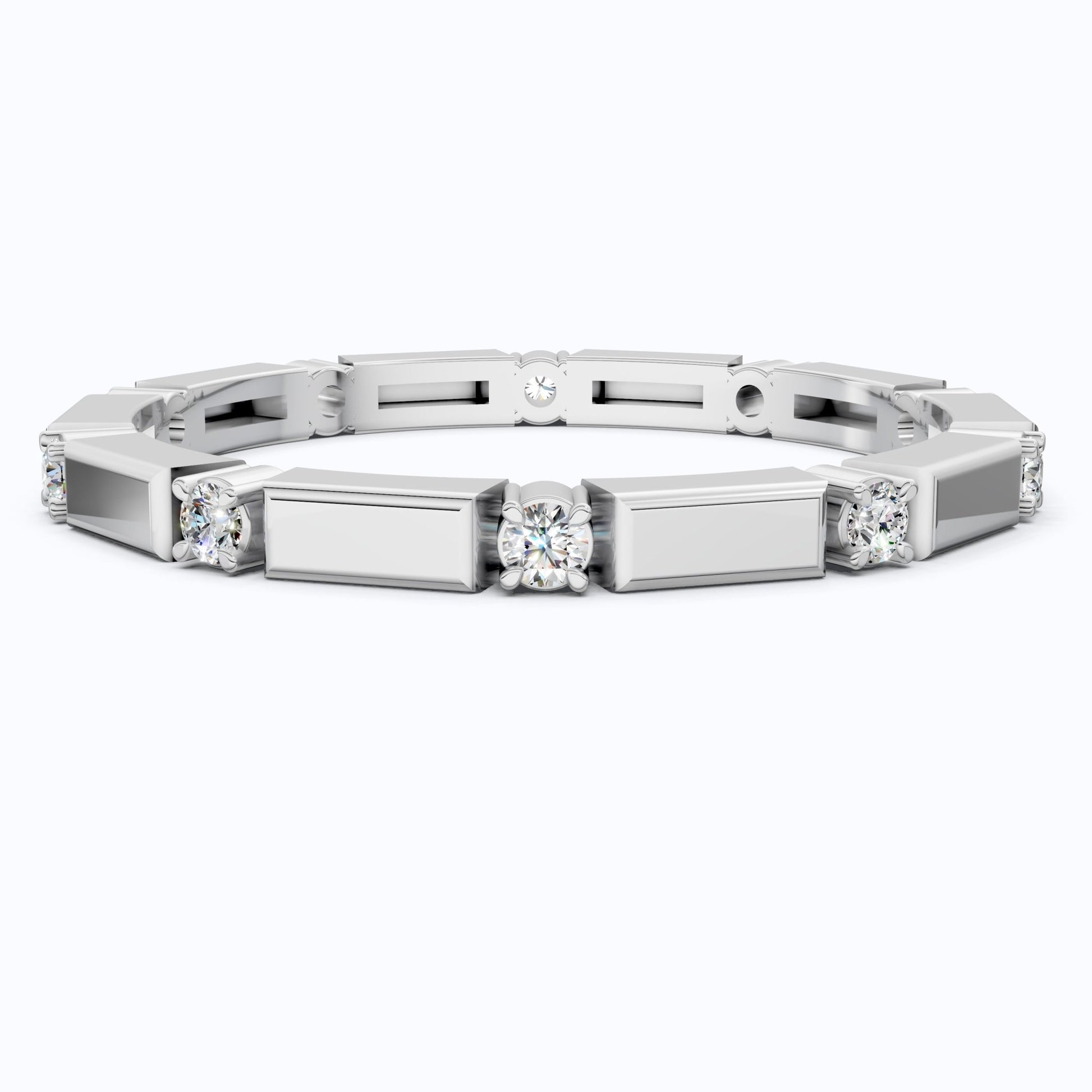 Geometric Eternity Wedding Band in 14k Solid Gold, 0.13 TCW Round Cut Diamonds, Stackable Wedding Ring Gift for Women, Simple Band - Shoora Designs