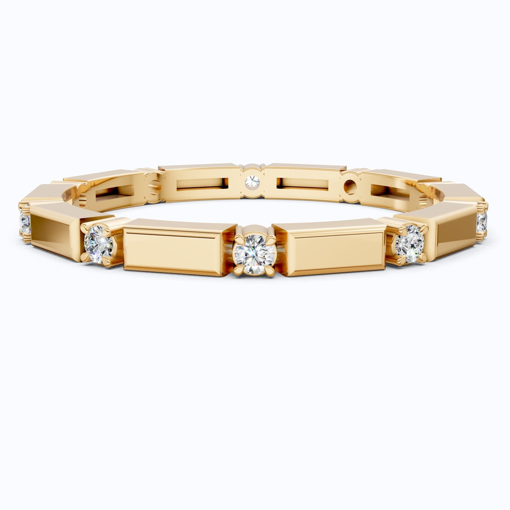 Geometric Eternity Wedding Band in 14k Solid Gold, 0.13 TCW Round Cut Diamonds, Stackable Wedding Ring Gift for Women, Simple Band - Shoora Designs