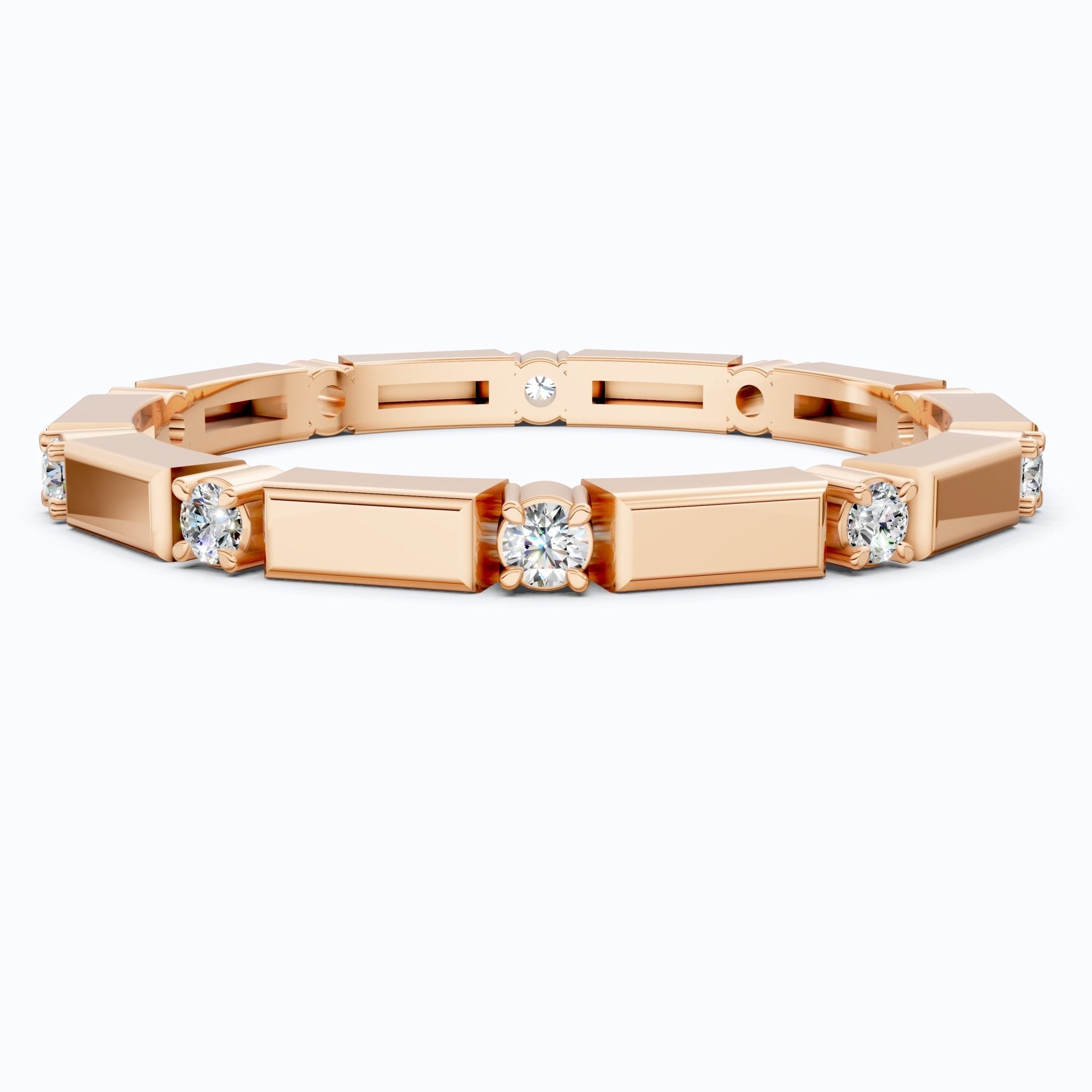 Geometric Eternity Wedding Band in 14k Solid Gold, 0.13 TCW Round Cut Diamonds, Stackable Wedding Ring Gift for Women, Simple Band - Shoora Designs