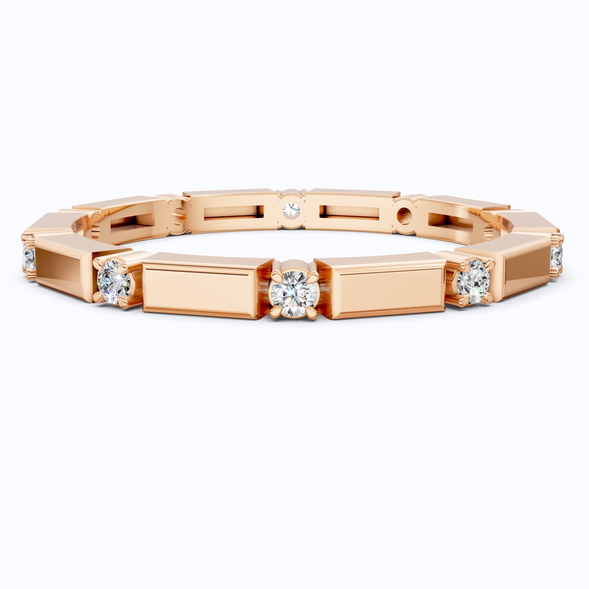 Geometric Eternity Wedding Band in 14k Solid Gold, 0.13 TCW Round Cut Diamonds, Stackable Wedding Ring Gift for Women, Simple Band - Shoora Designs