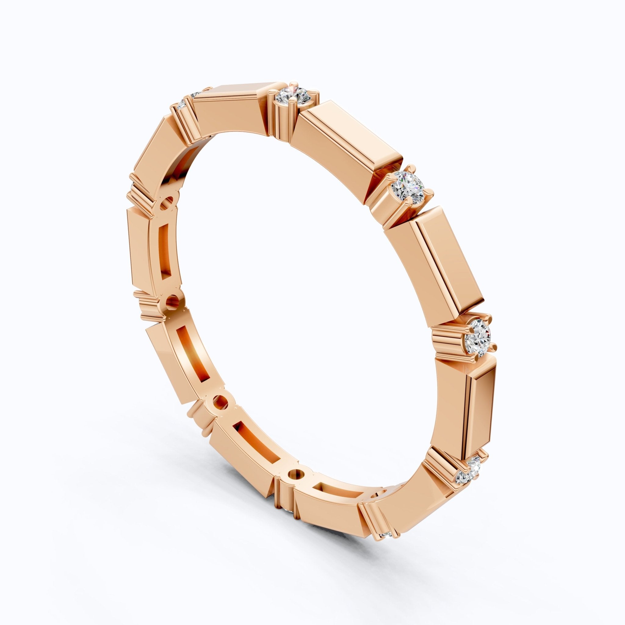 Geometric Eternity Wedding Band in 14k Solid Gold, 0.13 TCW Round Cut Diamonds, Stackable Wedding Ring Gift for Women, Simple Band - Shoora Designs