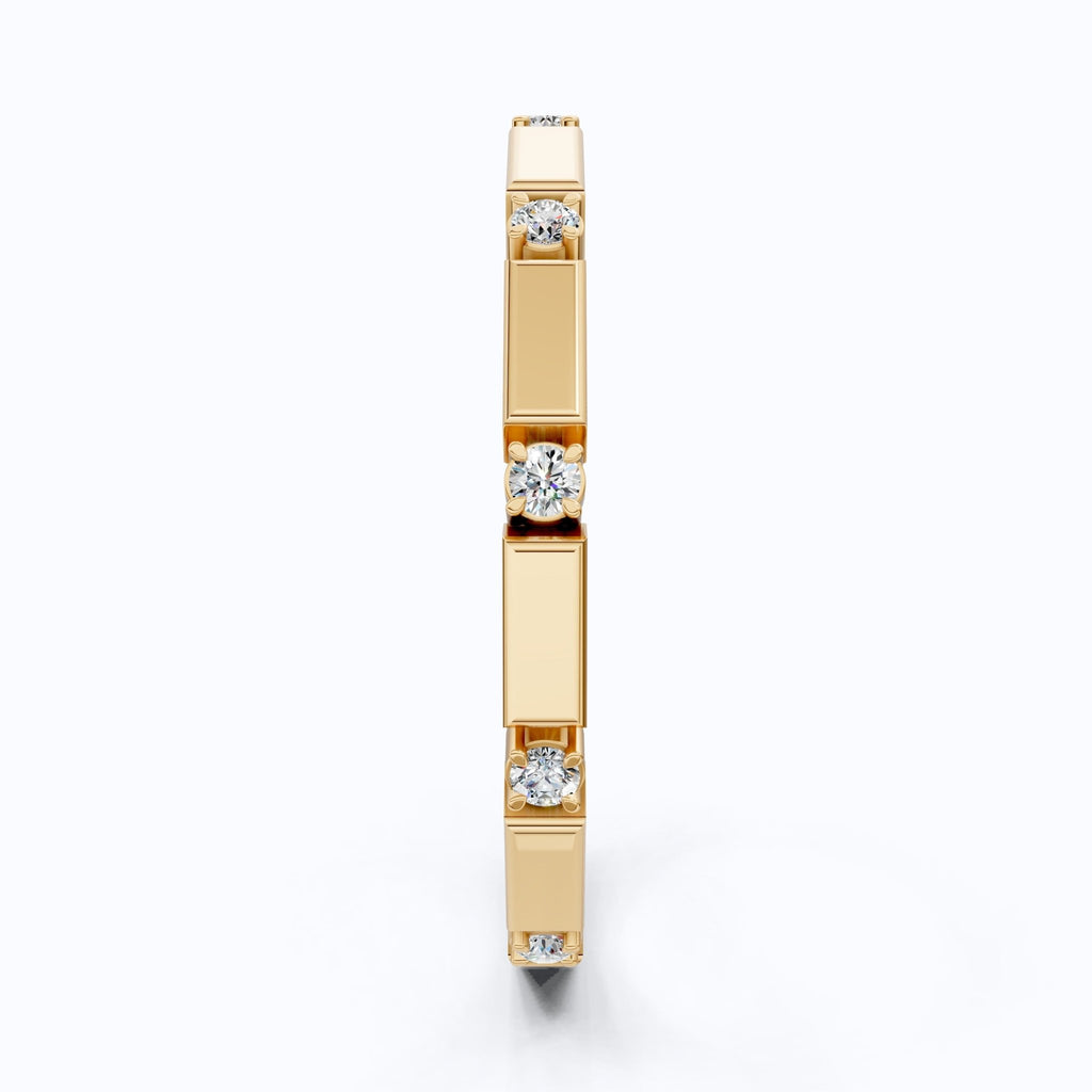 Geometric Eternity Wedding Band in 14k Solid Gold, 0.13 TCW Round Cut Diamonds, Stackable Wedding Ring Gift for Women, Simple Band - Shoora Designs