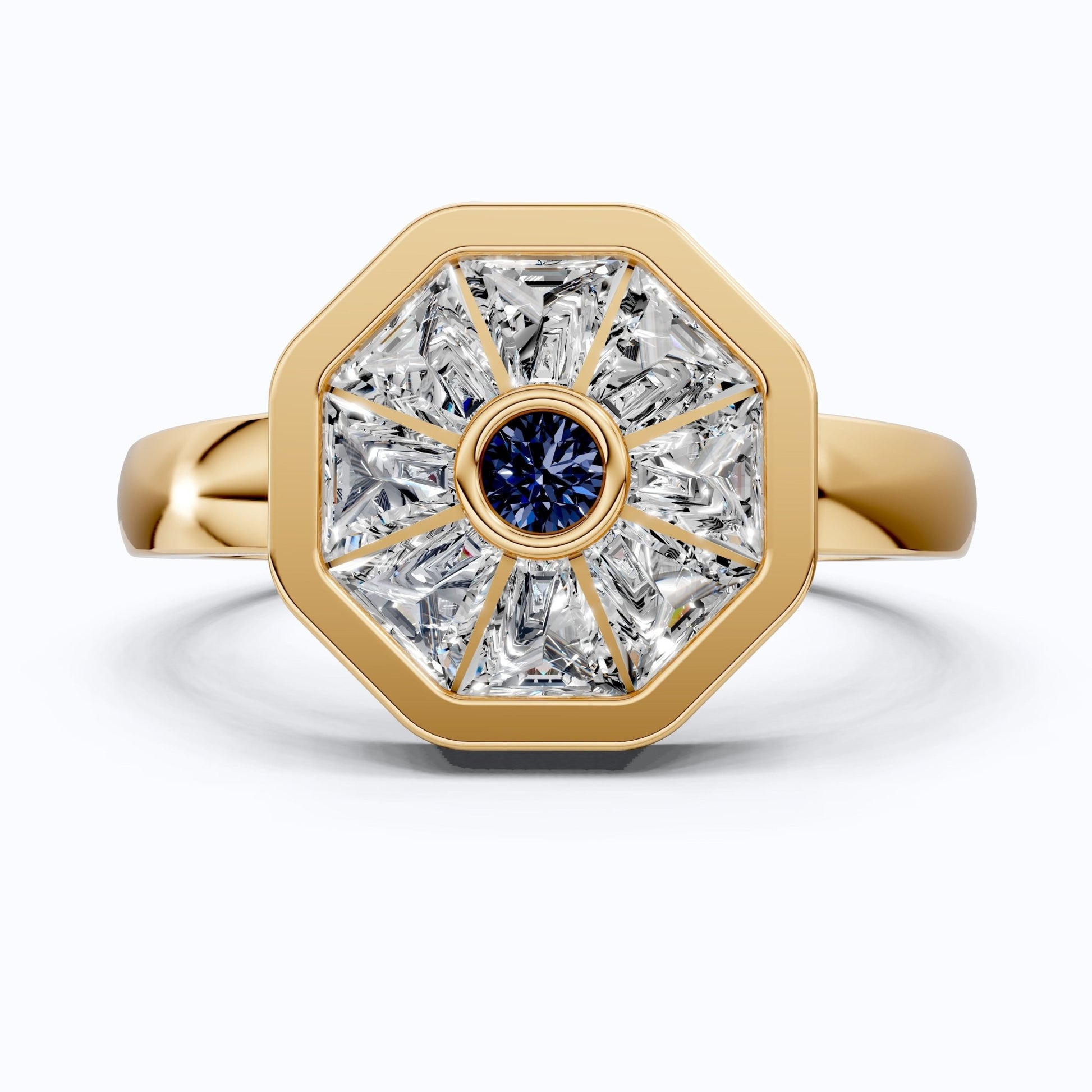 Geometric Evil Eye Statement Engagement Ring in 14K Gold, 0.94 TCW Round/Tapper Baguette Cut Gemstone/Lab Created Diamonds, Gift for Wife - Shoora Designs