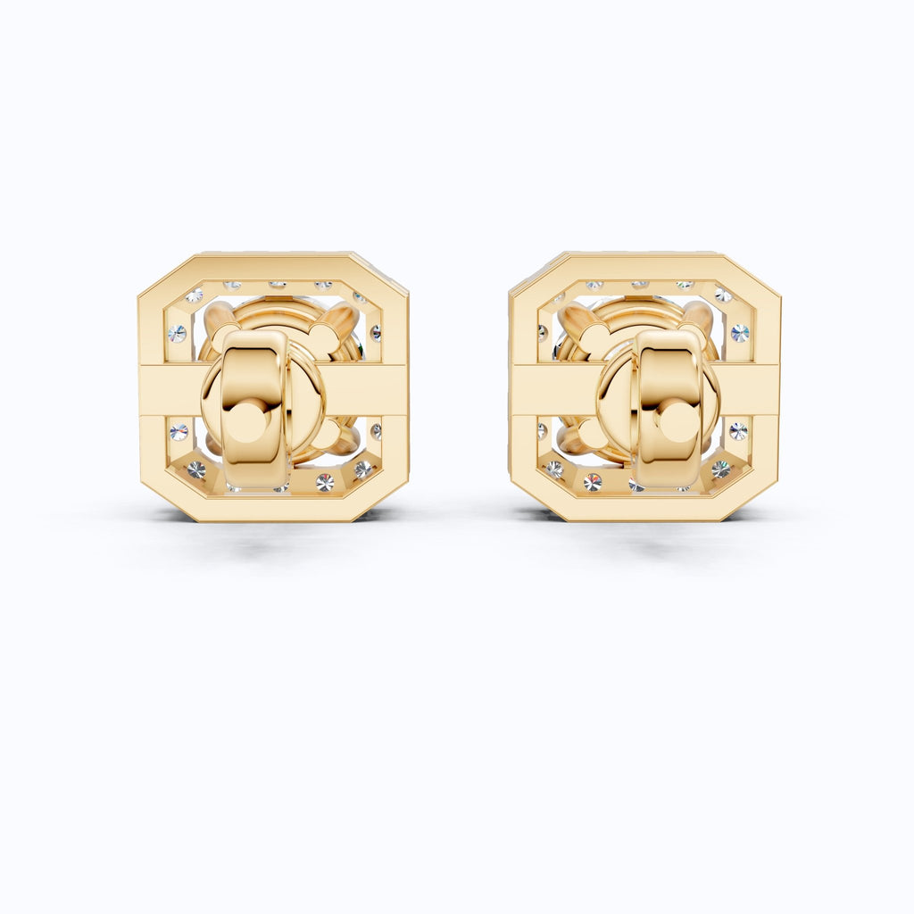 Geometric Halo Wedding Earrings in Lab Grown Diamond – 14k Solid Gold, Unique Stud Earrings For Women, Anniversary Gift, Bridal Jewelry - Shoora Designs