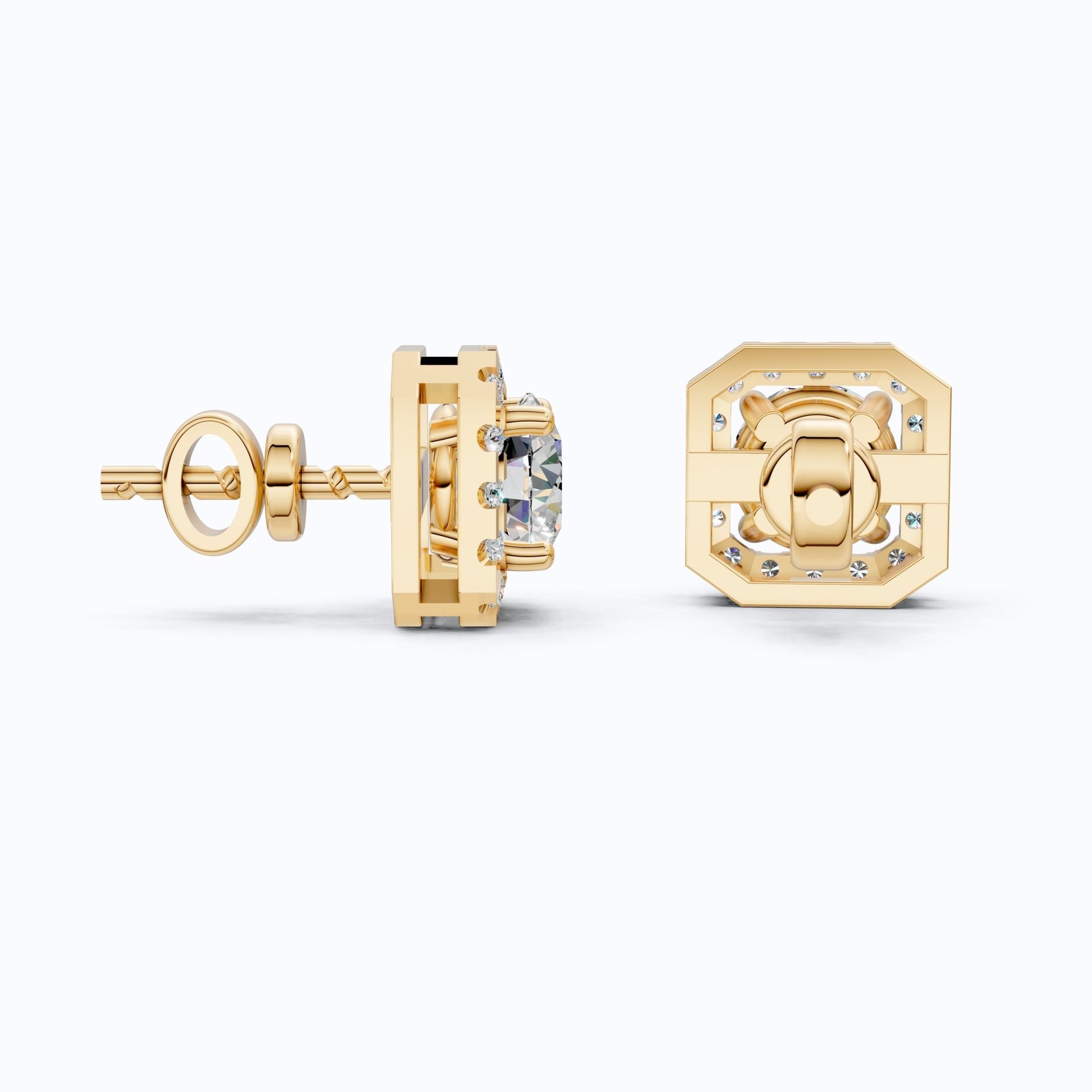 Geometric Halo Wedding Earrings in Lab Grown Diamond – 14k Solid Gold, Unique Stud Earrings For Women, Anniversary Gift, Bridal Jewelry - Shoora Designs