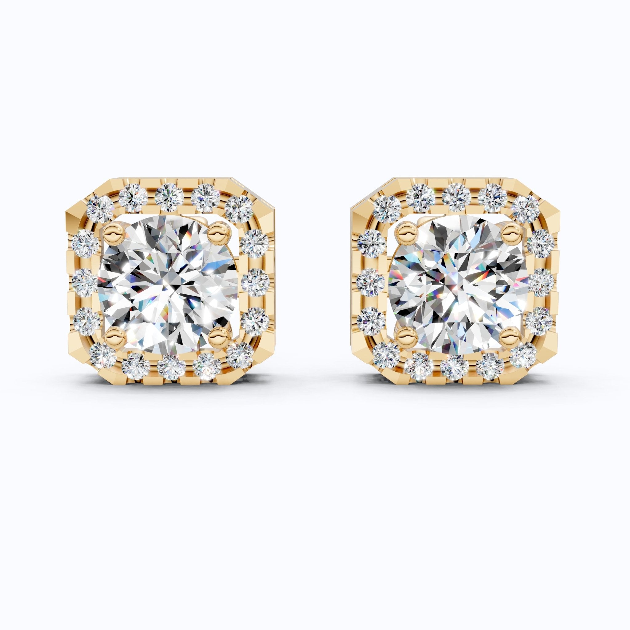 Geometric Halo Wedding Earrings in Lab Grown Diamond – 14k Solid Gold, Unique Stud Earrings For Women, Anniversary Gift, Bridal Jewelry - Shoora Designs