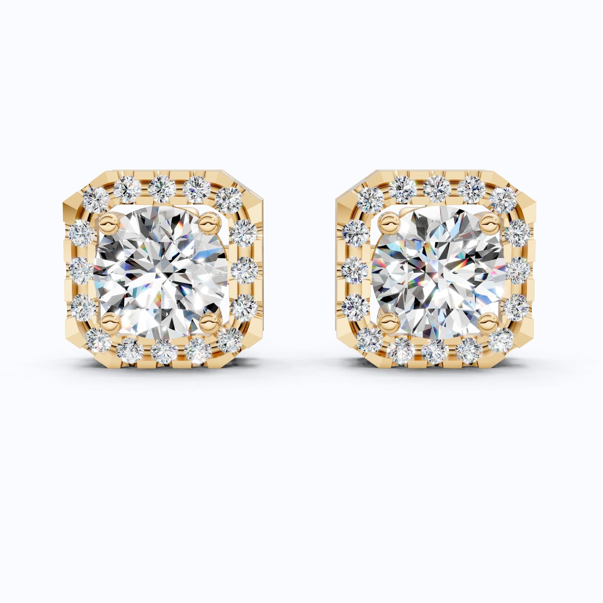 Geometric Halo Wedding Earrings in Lab Grown Diamond – 14k Solid Gold, Unique Stud Earrings For Women, Anniversary Gift, Bridal Jewelry - Shoora Designs