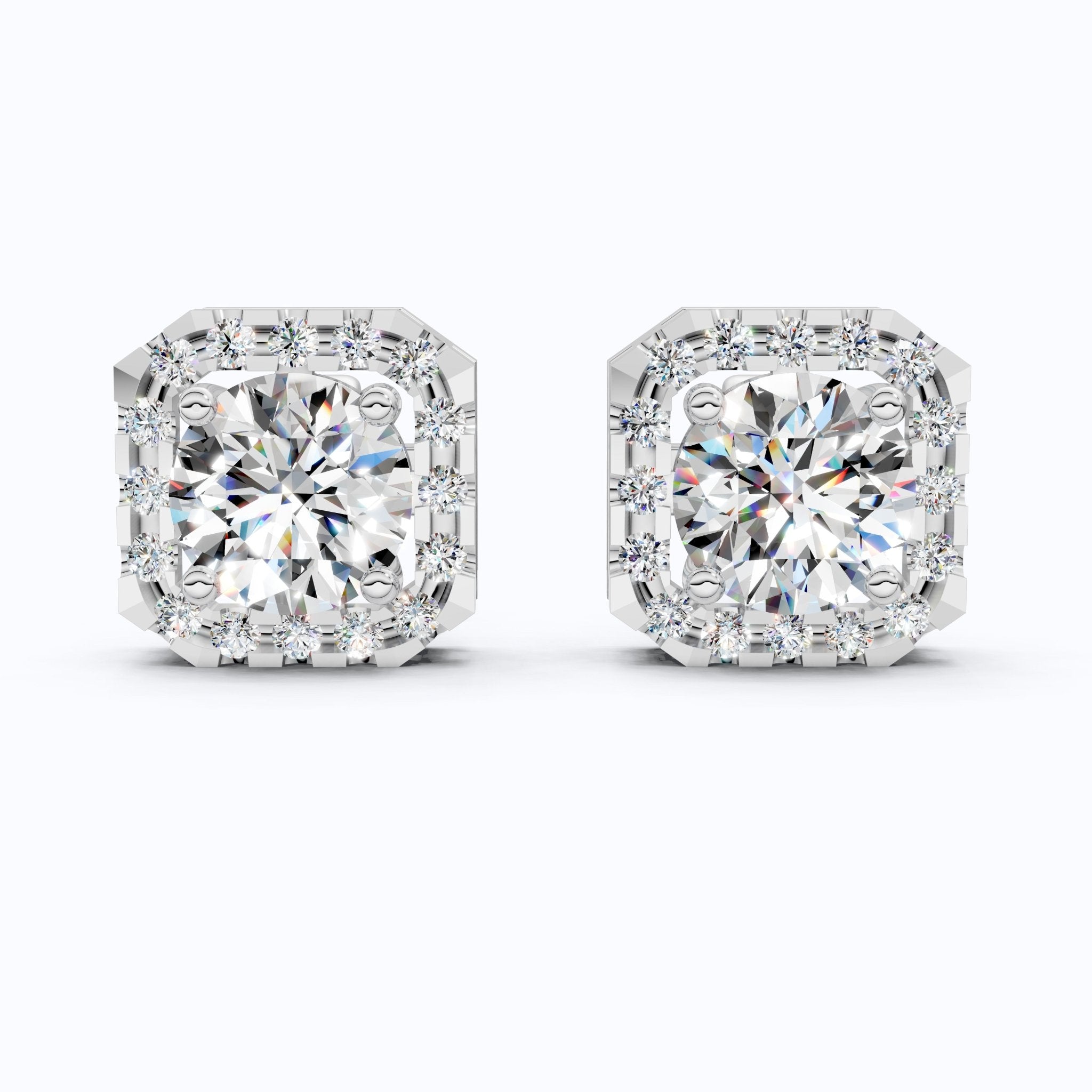 Geometric Halo Wedding Earrings in Lab Grown Diamond – 14k Solid Gold, Unique Stud Earrings For Women, Anniversary Gift, Bridal Jewelry - Shoora Designs