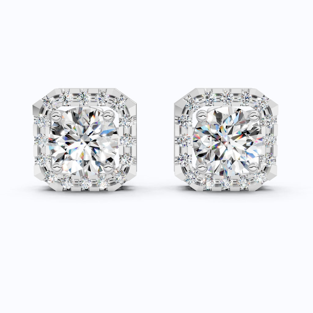 Geometric Halo Wedding Earrings in Lab Grown Diamond – 14k Solid Gold, Unique Stud Earrings For Women, Anniversary Gift, Bridal Jewelry - Shoora Designs