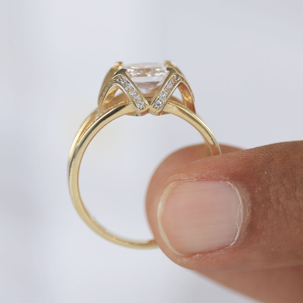Geometric Halo Wide Band Design Men's Engagement Ring in 14k Solid Gold, 3.00 CT Cushion Cut Lab Created Diamond, Anniversary Gift, Party Wear Ring - Shoora Designs