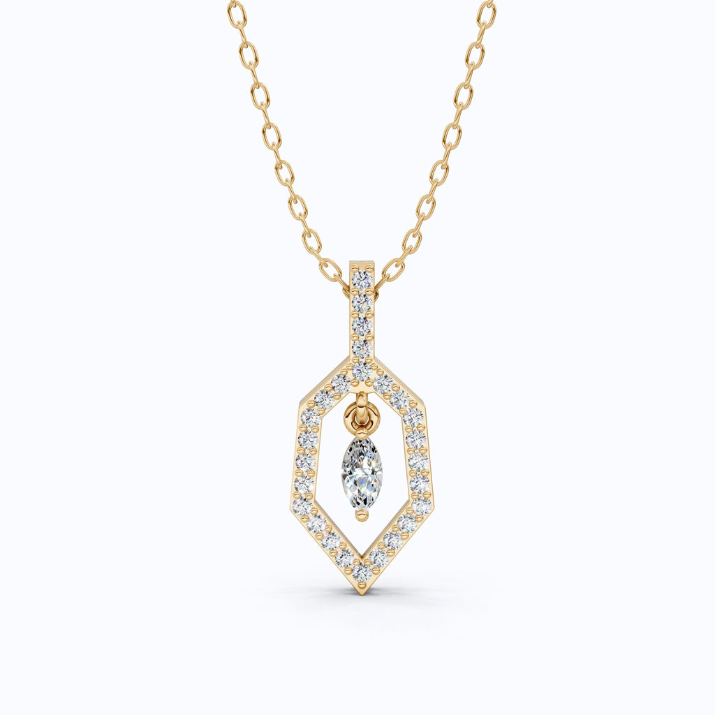 Geometric Marquise Drop Daily Wear Pendant in 14k Solid Gold, Everyday Gift for Wife, Antique Diamond Handmade Pendant - Shoora Designs