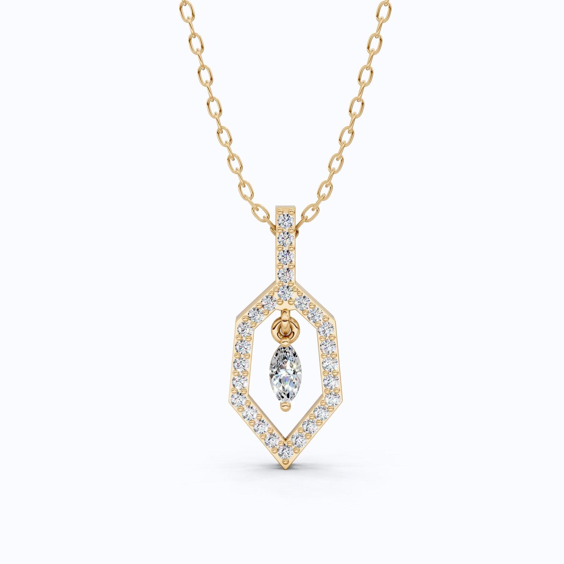 Geometric Marquise Drop Daily Wear Pendant in 14k Solid Gold, Everyday Gift for Wife, Antique Diamond Handmade Pendant - Shoora Designs