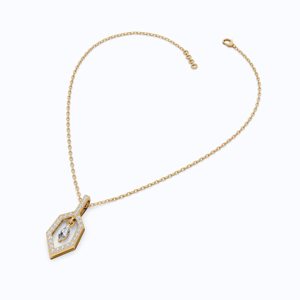 Geometric Marquise Drop Daily Wear Pendant in 14k Solid Gold, Everyday Gift for Wife, Antique Diamond Handmade Pendant - Shoora Designs