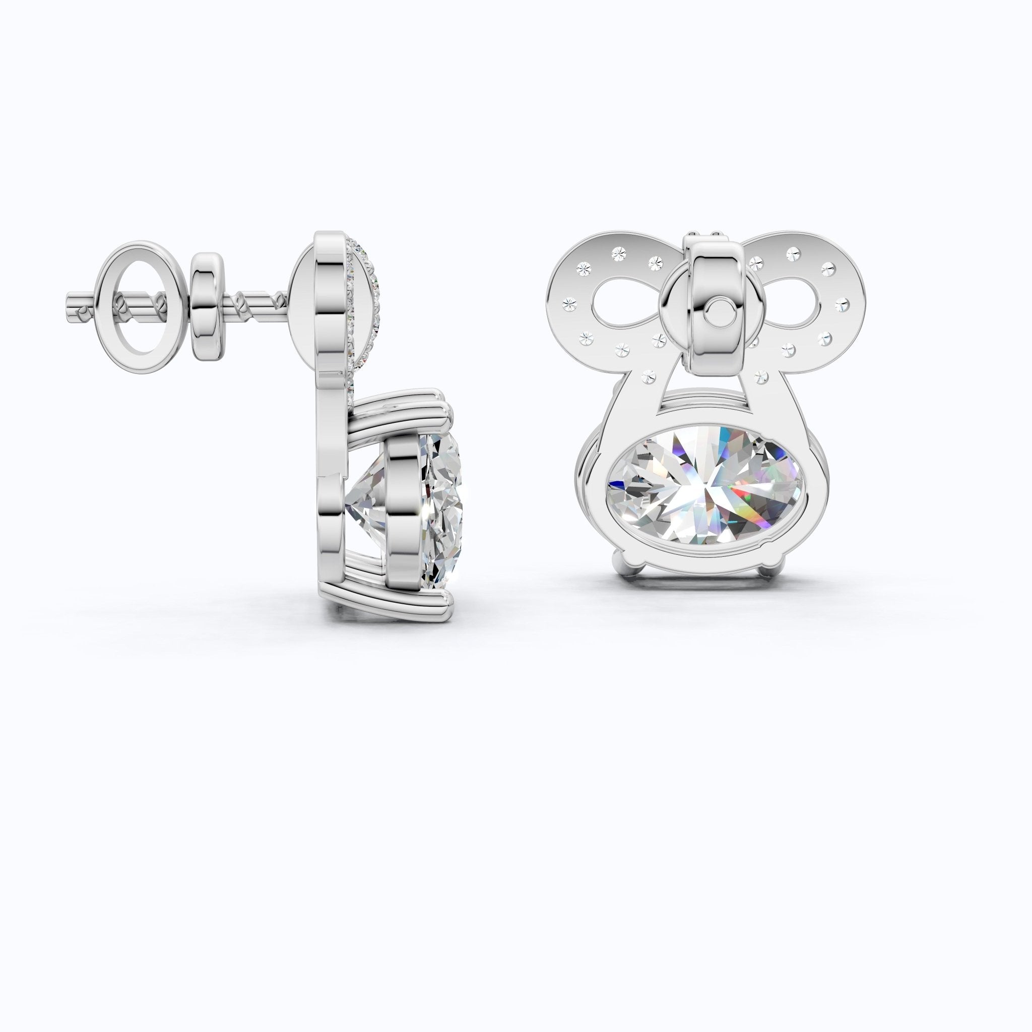 Glam Bow Oval Center Stud Earrings in 14K Solid Gold, 1.50 CT Oval Cut Lab Grown Diamond, Special Occasion, Everyday Gift for Her - Shoora Designs