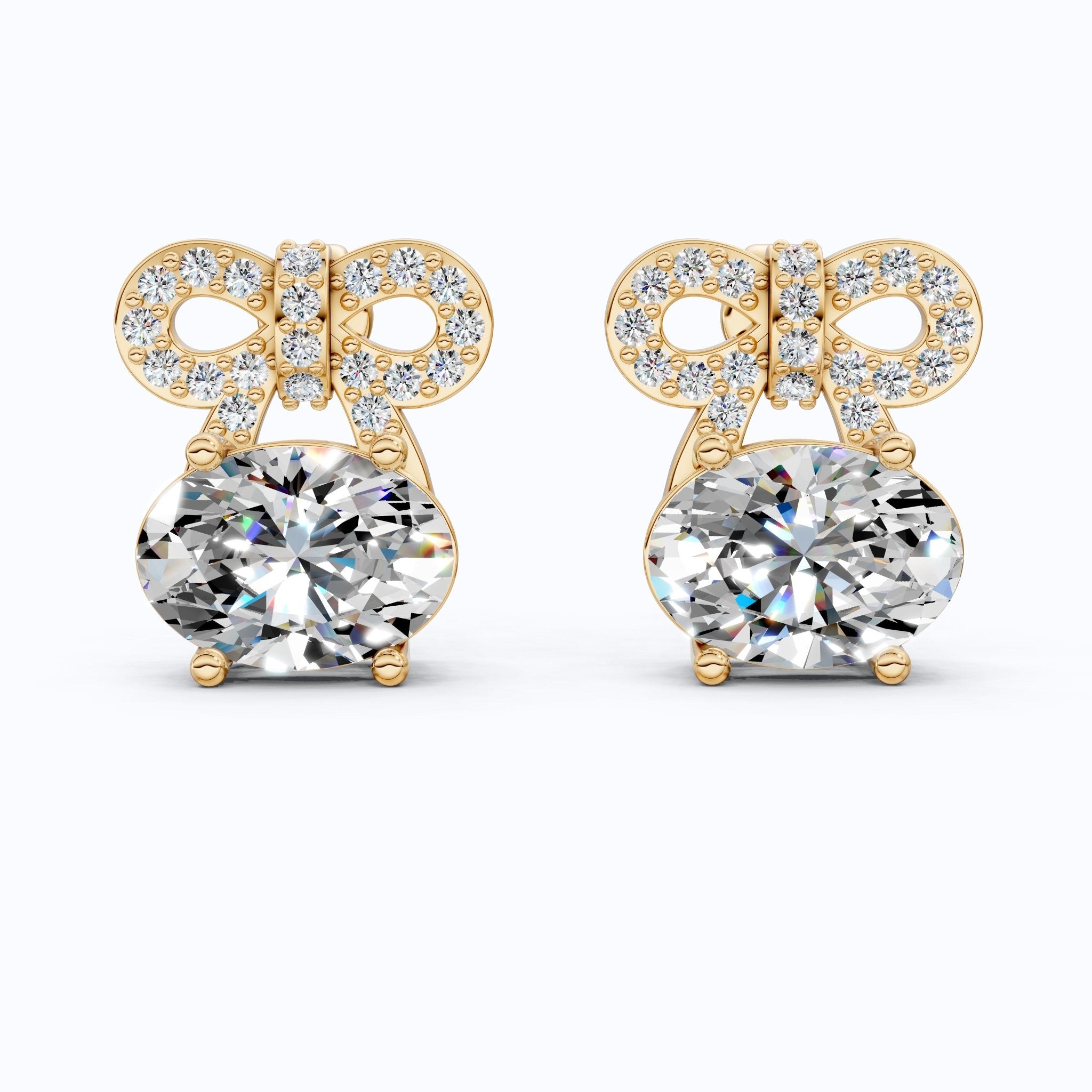 Glam Bow Oval Center Stud Earrings in 14K Solid Gold, 1.50 CT Oval Cut Lab Grown Diamond, Special Occasion, Everyday Gift for Her - Shoora Designs
