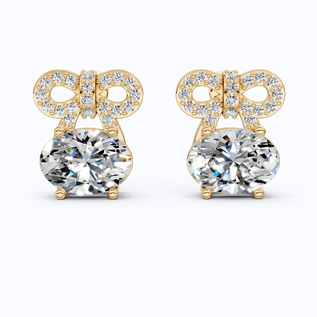 Glam Bow Oval Center Stud Earrings in 14K Solid Gold, 1.50 CT Oval Cut Lab Grown Diamond, Special Occasion, Everyday Gift for Her - Shoora Designs