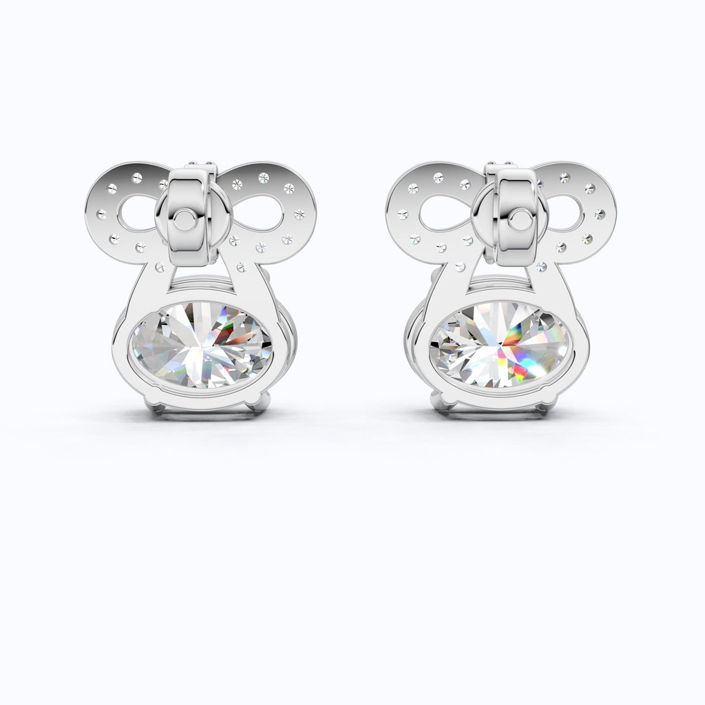 Glam Bow Oval Center Stud Earrings in 14K Solid Gold, 1.50 CT Oval Cut Lab Grown Diamond, Special Occasion, Everyday Gift for Her - Shoora Designs
