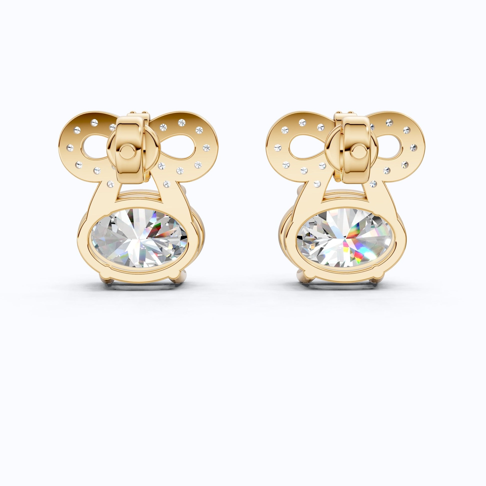 Glam Bow Oval Center Stud Earrings in 14K Solid Gold, 1.50 CT Oval Cut Lab Grown Diamond, Special Occasion, Everyday Gift for Her - Shoora Designs