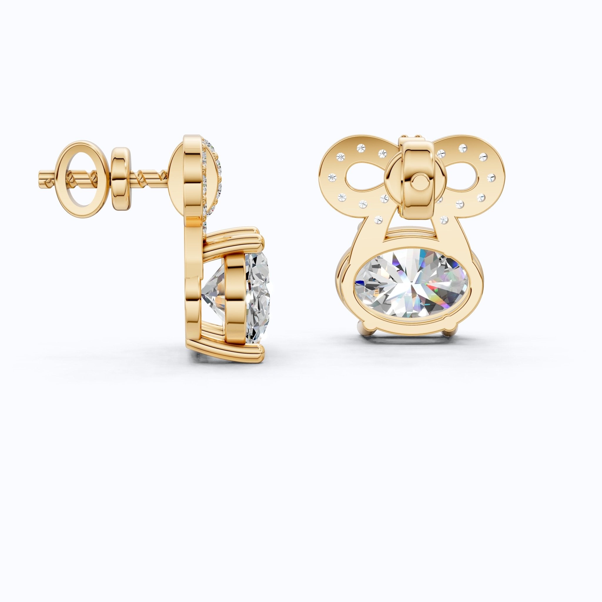 Glam Bow Oval Center Stud Earrings in 14K Solid Gold, 1.50 CT Oval Cut Lab Grown Diamond, Special Occasion, Everyday Gift for Her - Shoora Designs