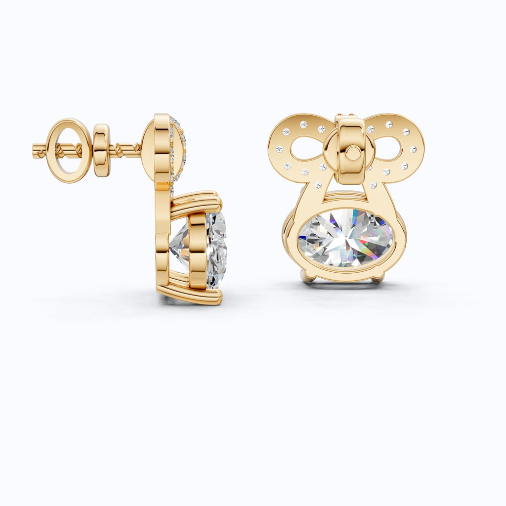 Glam Bow Oval Center Stud Earrings in 14K Solid Gold, 1.50 CT Oval Cut Lab Grown Diamond, Special Occasion, Everyday Gift for Her - Shoora Designs