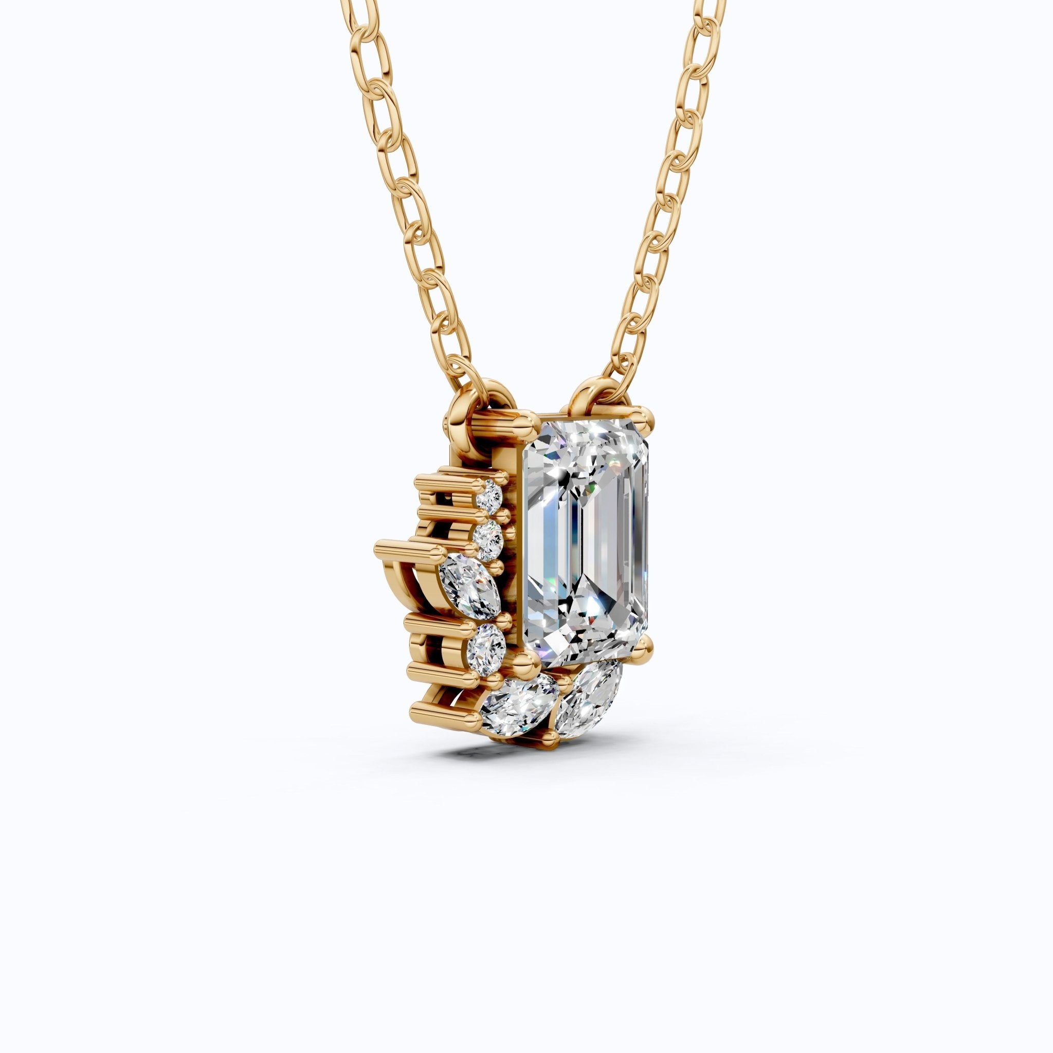 Glam Emerald Side Cluster Wedding Pendant in 14k Solid Gold, 1.19 TCW Emerald/Marquise/Round Cut Lab Diamonds, Birthday Pendant for Women, Everyday Pendant - Shoora Designs