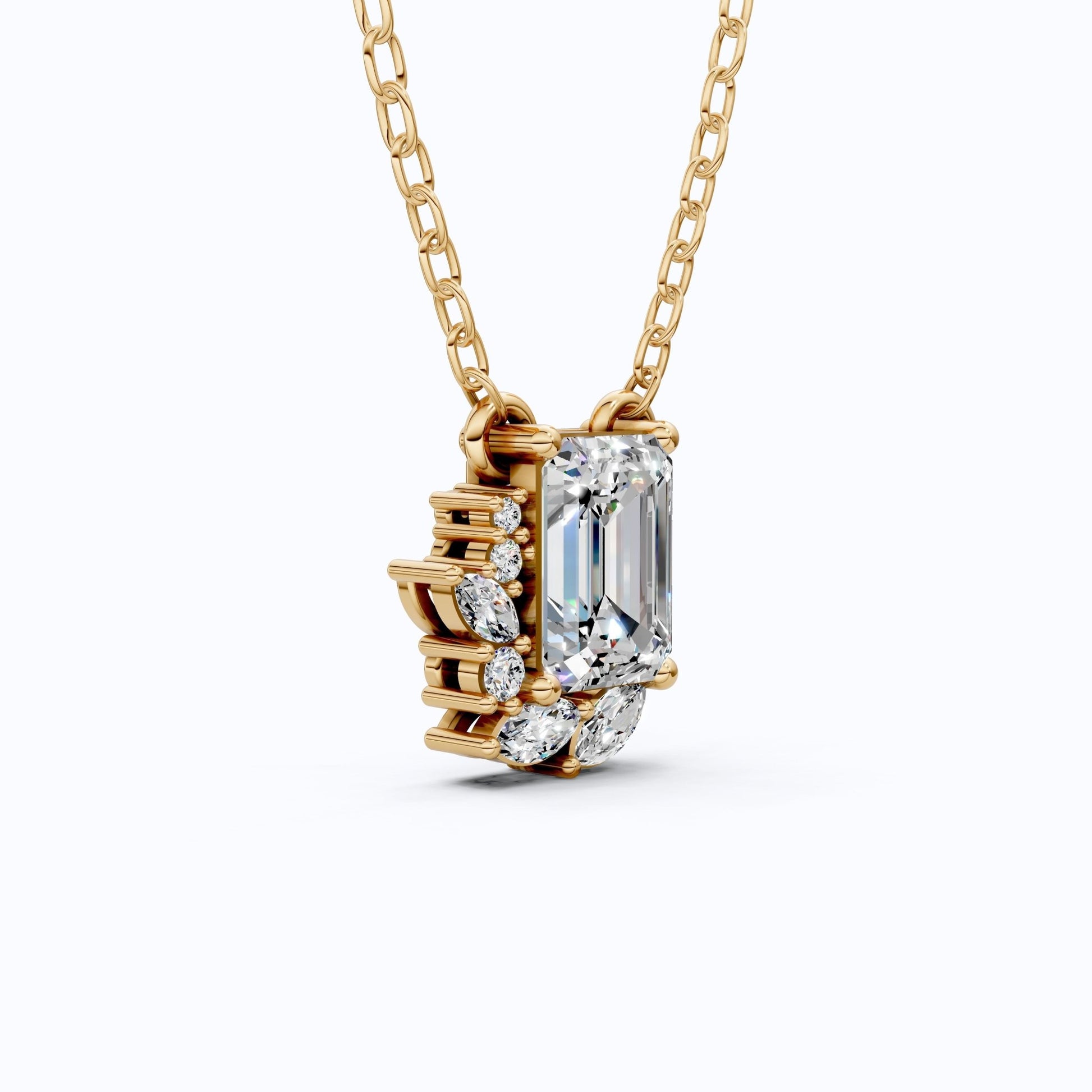 Glam Emerald Side Cluster Wedding Pendant in 14k Solid Gold, 1.19 TCW Emerald/Marquise/Round Cut Lab Diamonds, Birthday Pendant for Women, Everyday Pendant - Shoora Designs