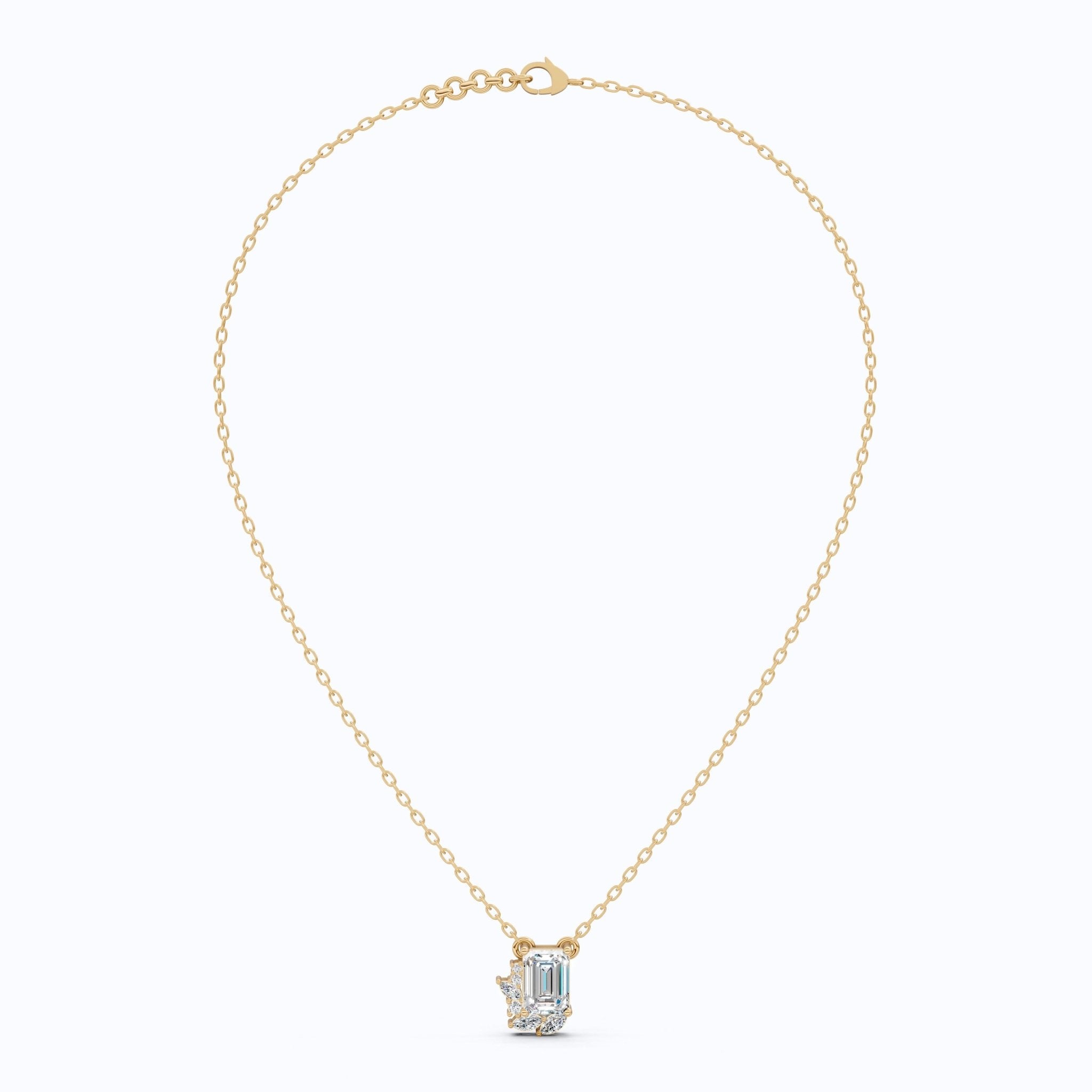 Glam Emerald Side Cluster Wedding Pendant in 14k Solid Gold, 1.19 TCW Emerald/Marquise/Round Cut Lab Diamonds, Birthday Pendant for Women, Everyday Pendant - Shoora Designs