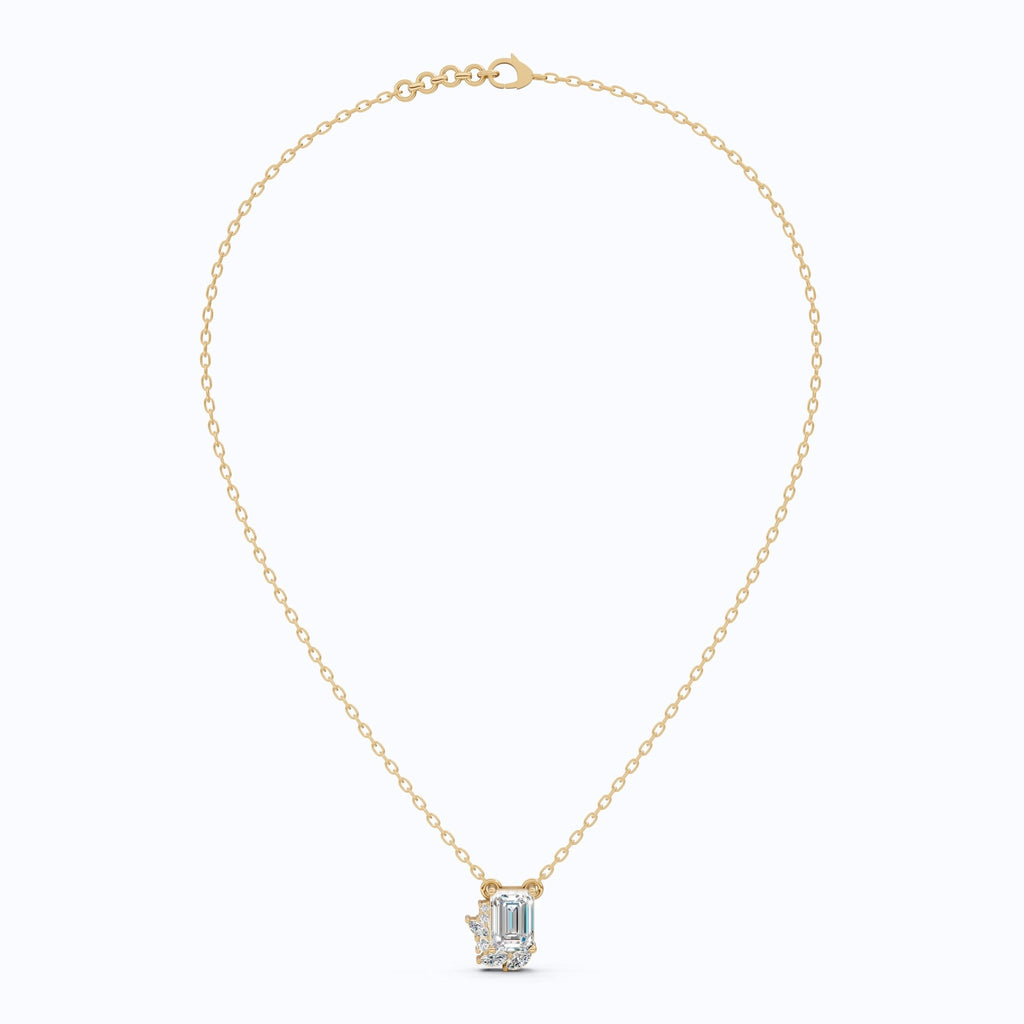 Glam Emerald Side Cluster Wedding Pendant in 14k Solid Gold, 1.19 TCW Emerald/Marquise/Round Cut Lab Diamonds, Birthday Pendant for Women, Everyday Pendant - Shoora Designs