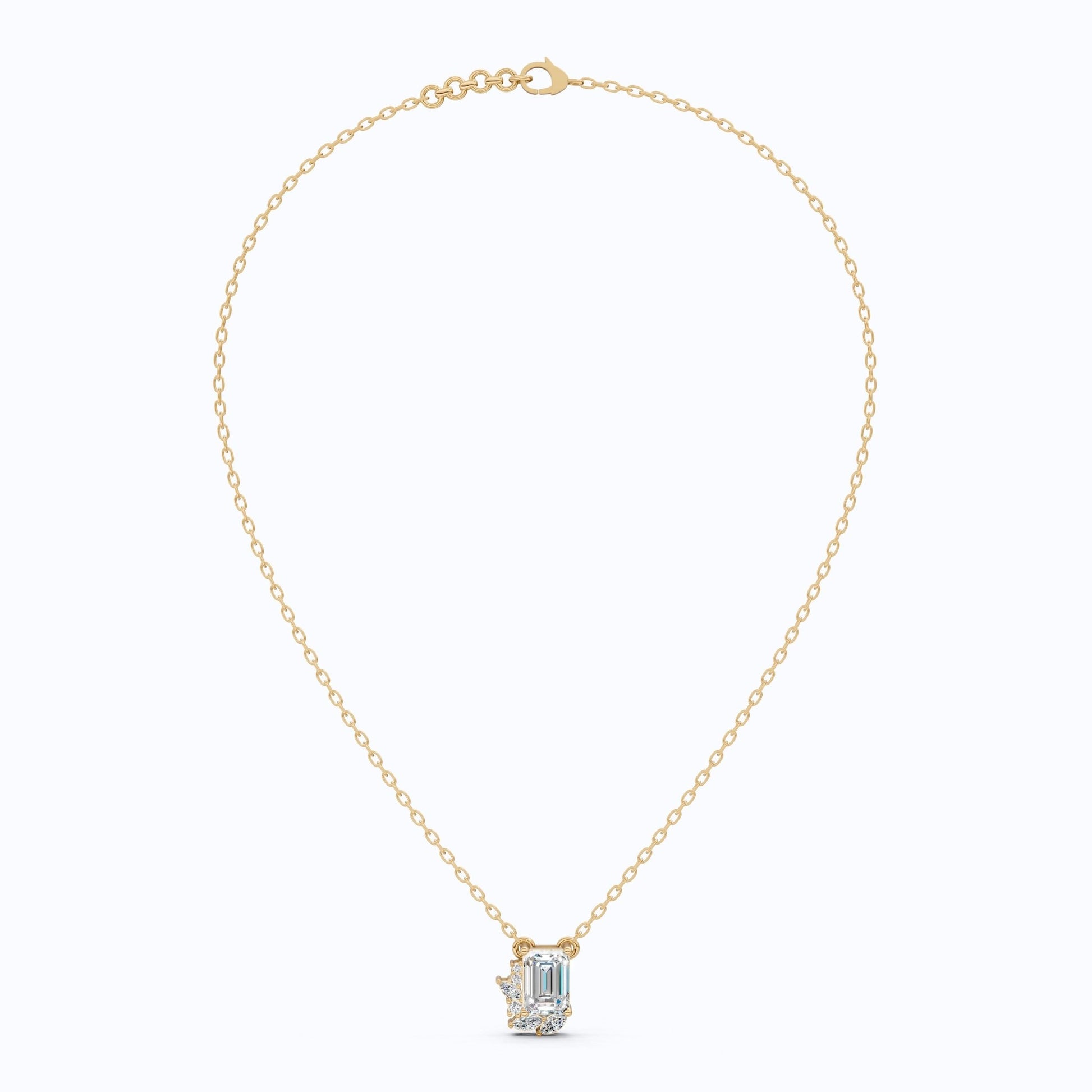 Glam Emerald Side Cluster Wedding Pendant in 14k Solid Gold, 1.19 TCW Emerald/Marquise/Round Cut Lab Diamonds, Birthday Pendant for Women, Everyday Pendant - Shoora Designs