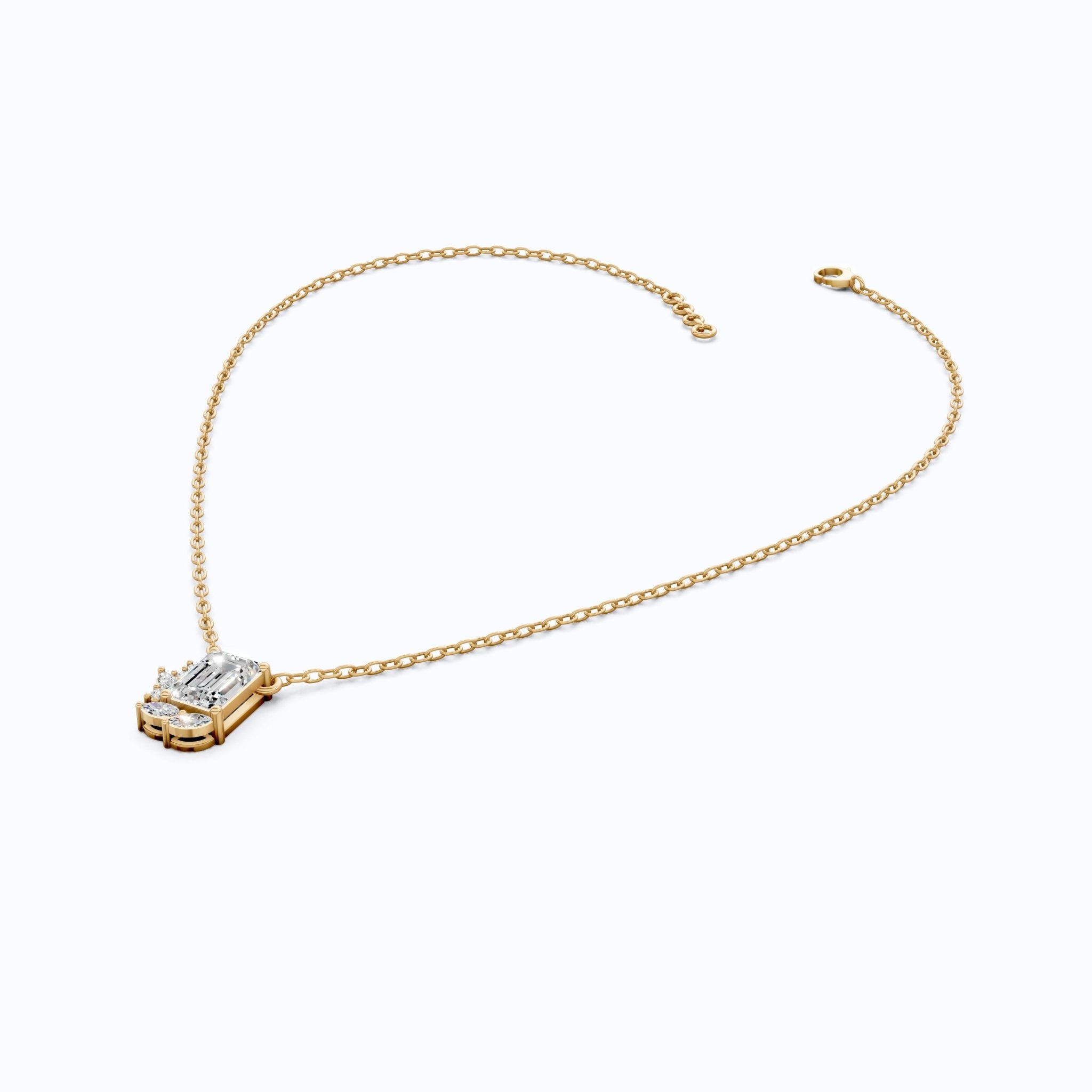 Glam Emerald Side Cluster Wedding Pendant in 14k Solid Gold, 1.19 TCW Emerald/Marquise/Round Cut Lab Diamonds, Birthday Pendant for Women, Everyday Pendant - Shoora Designs