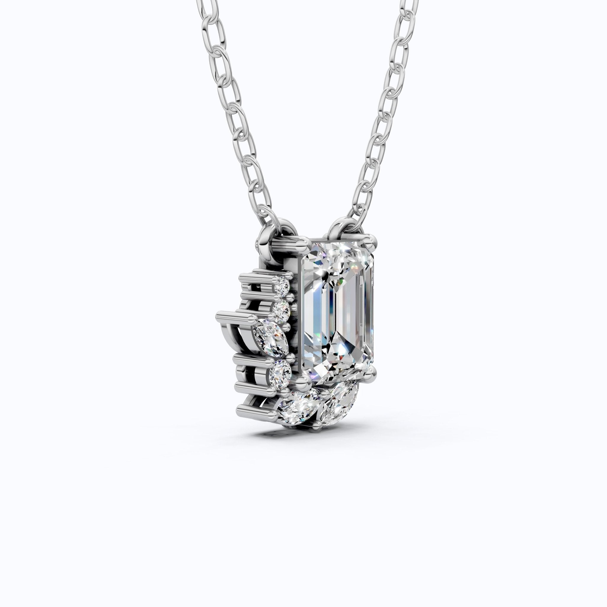Glam Emerald Side Cluster Wedding Pendant in 14k Solid Gold, 1.19 TCW Emerald/Marquise/Round Cut Lab Diamonds, Birthday Pendant for Women, Everyday Pendant - Shoora Designs