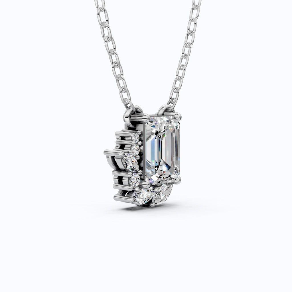 Glam Emerald Side Cluster Wedding Pendant in 14k Solid Gold, 1.19 TCW Emerald/Marquise/Round Cut Lab Diamonds, Birthday Pendant for Women, Everyday Pendant - Shoora Designs