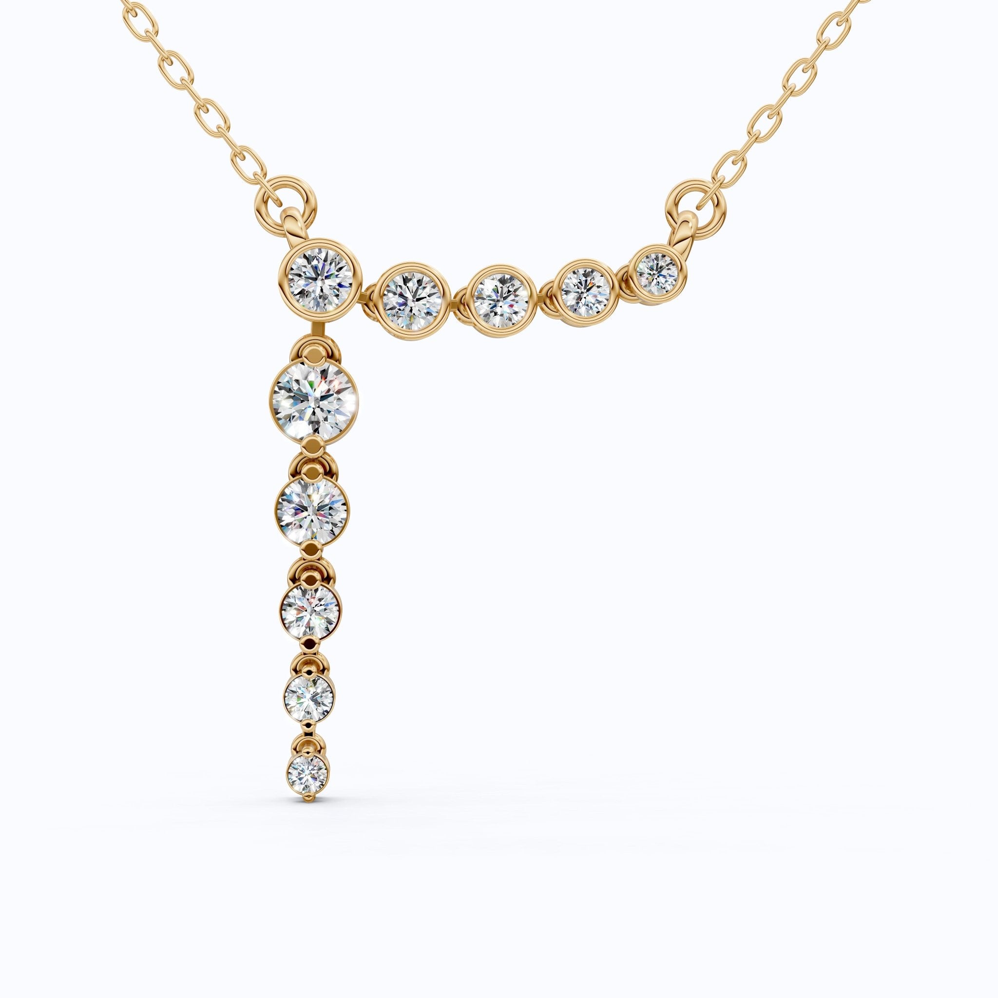 Graduated Bezel Vertical Pendant in 14K Solid Gold, 1.29 TCW Round Cut Lab Created Diamonds, Wedding Gift for Her, Anniversary Jewelry - Shoora Designs