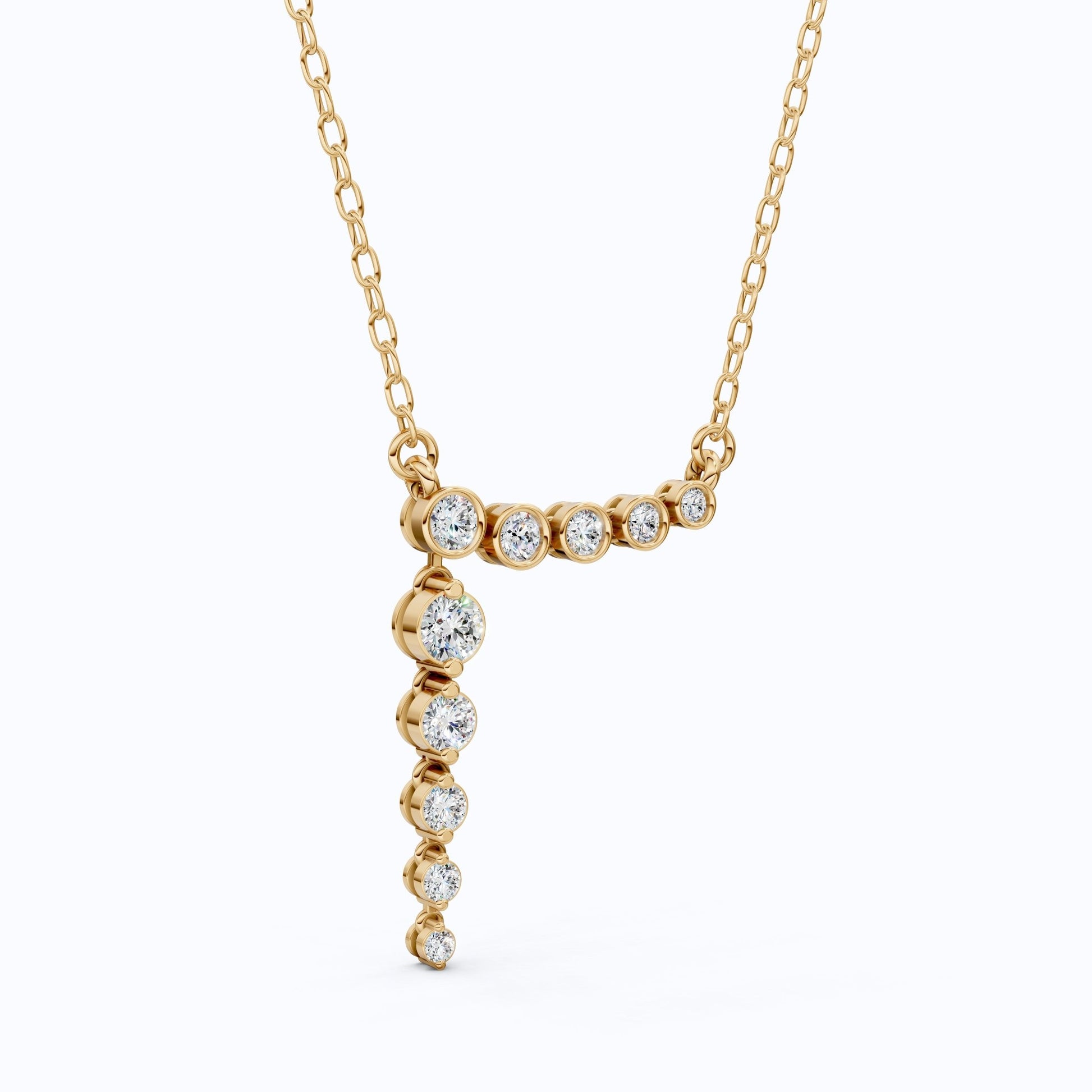 Graduated Bezel Vertical Pendant in 14K Solid Gold, 1.29 TCW Round Cut Lab Created Diamonds, Wedding Gift for Her, Anniversary Jewelry - Shoora Designs