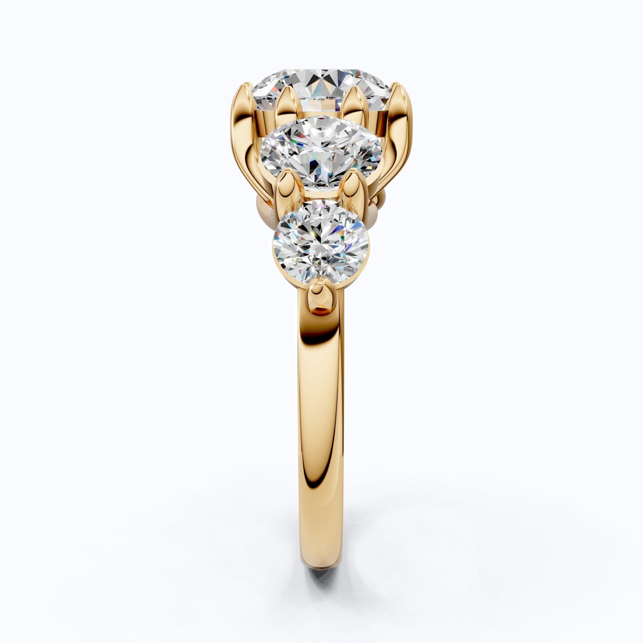 Graduated Five Stone Round Trellis Engagement Ring in 14k Solid Gold, 4.40 TCW Round Cut Lab Grown Diamonds, Handmade Wedding Gift For Women - Shoora Designs