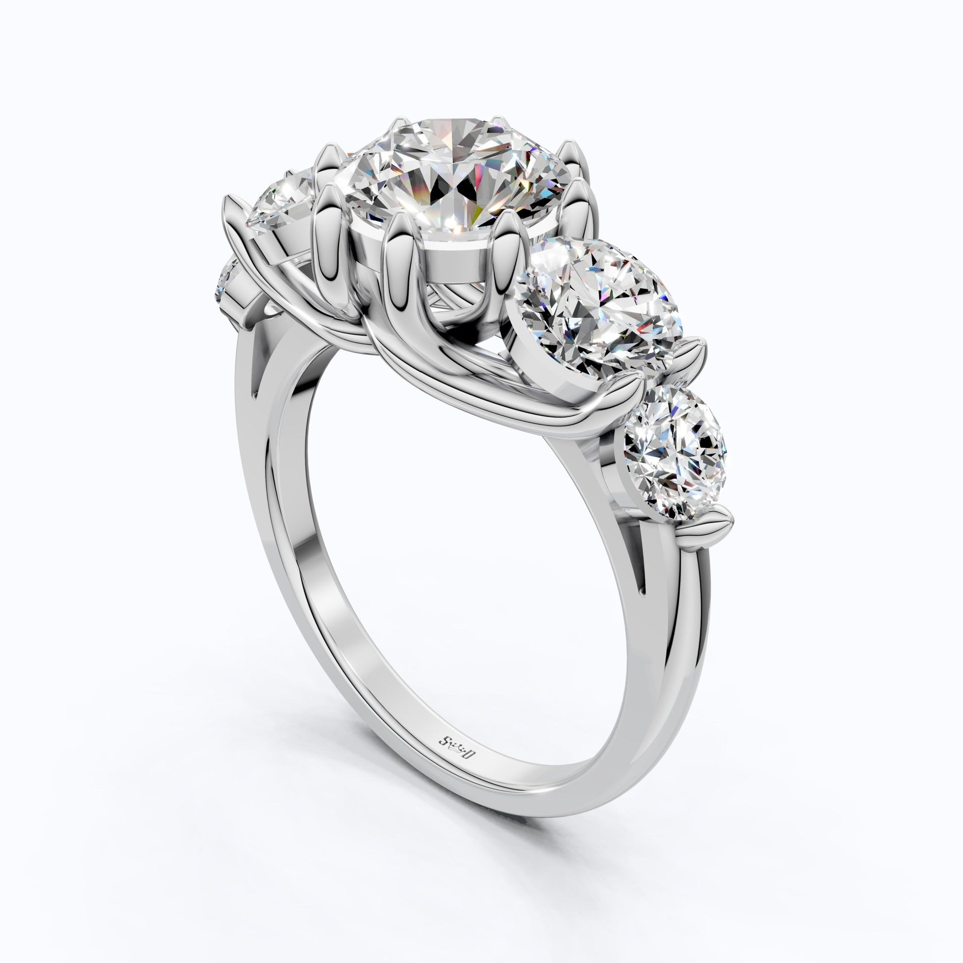 Graduated Five Stone Round Trellis Engagement Ring in 14k Solid Gold, 4.40 TCW Round Cut Lab Grown Diamonds, Handmade Wedding Gift For Women - Shoora Designs