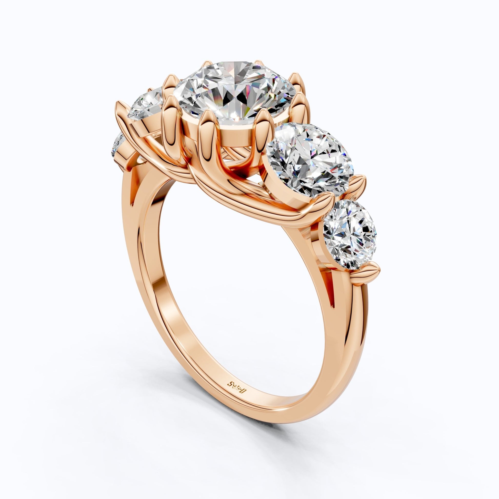 Graduated Five Stone Round Trellis Engagement Ring in 14k Solid Gold, 4.40 TCW Round Cut Lab Grown Diamonds, Handmade Wedding Gift For Women - Shoora Designs