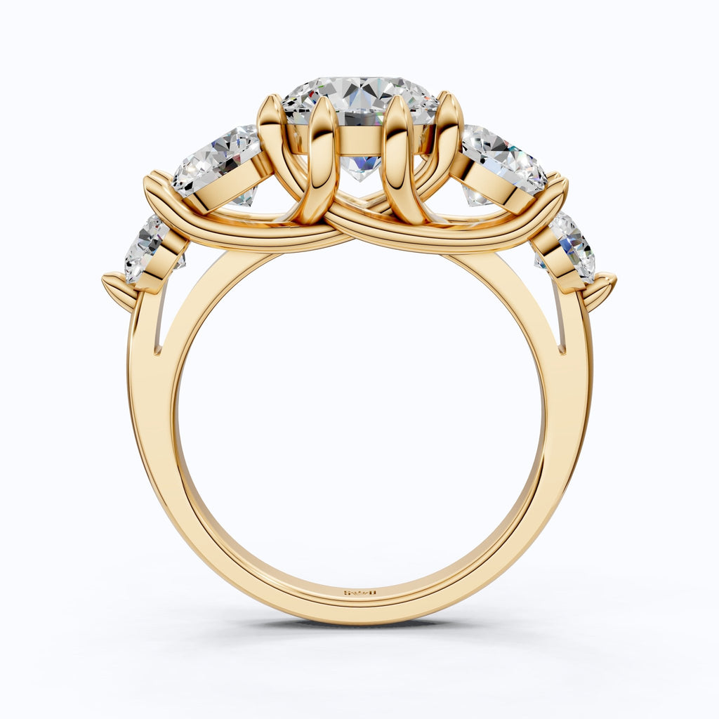 Graduated Five Stone Round Trellis Engagement Ring in 14k Solid Gold, 4.40 TCW Round Cut Lab Grown Diamonds, Handmade Wedding Gift For Women - Shoora Designs