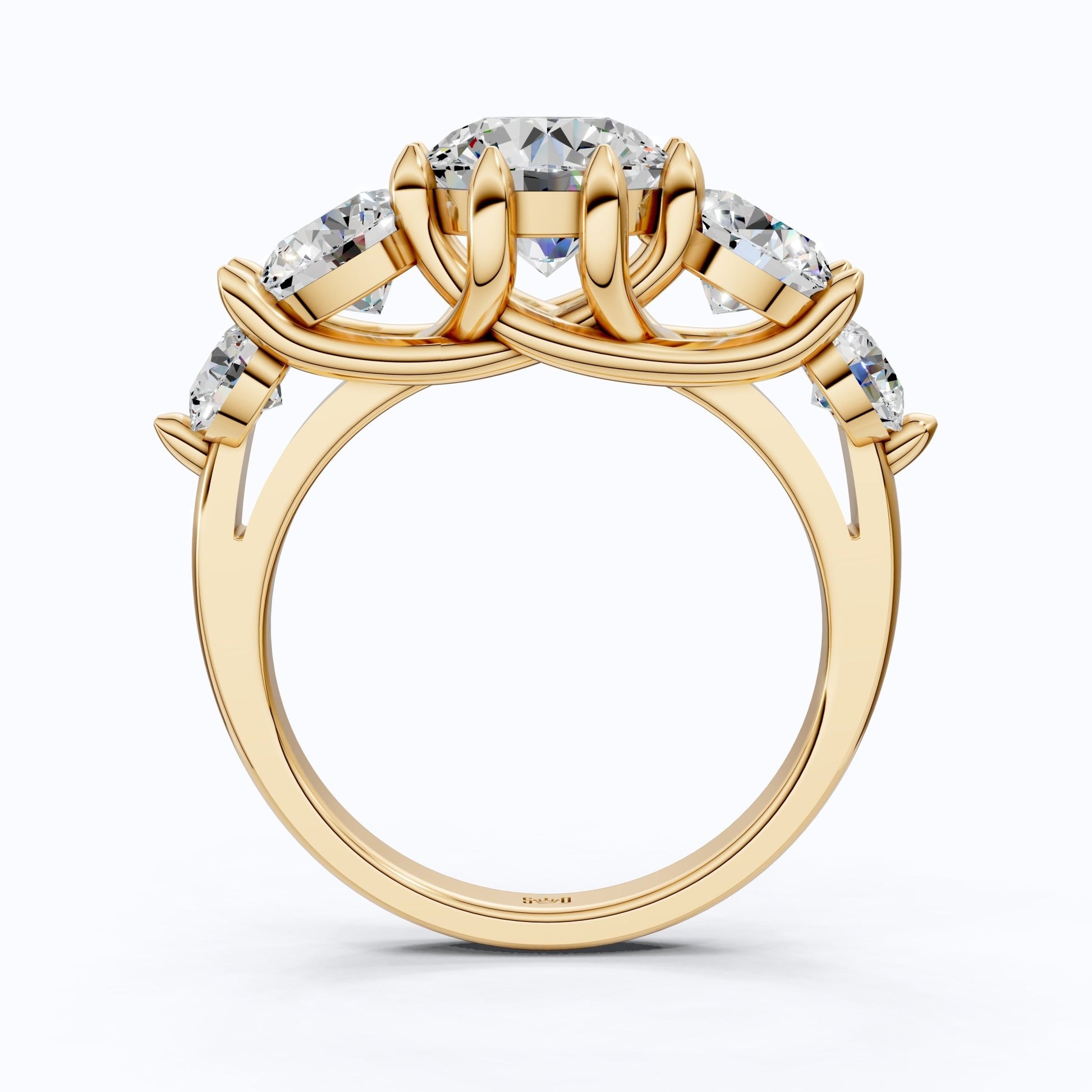 Graduated Five Stone Round Trellis Engagement Ring in 14k Solid Gold, 4.40 TCW Round Cut Lab Grown Diamonds, Handmade Wedding Gift For Women - Shoora Designs