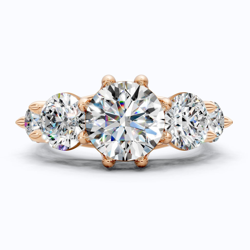 Graduated Five Stone Round Trellis Engagement Ring in 14k Solid Gold, 4.40 TCW Round Cut Lab Grown Diamonds, Handmade Wedding Gift For Women - Shoora Designs